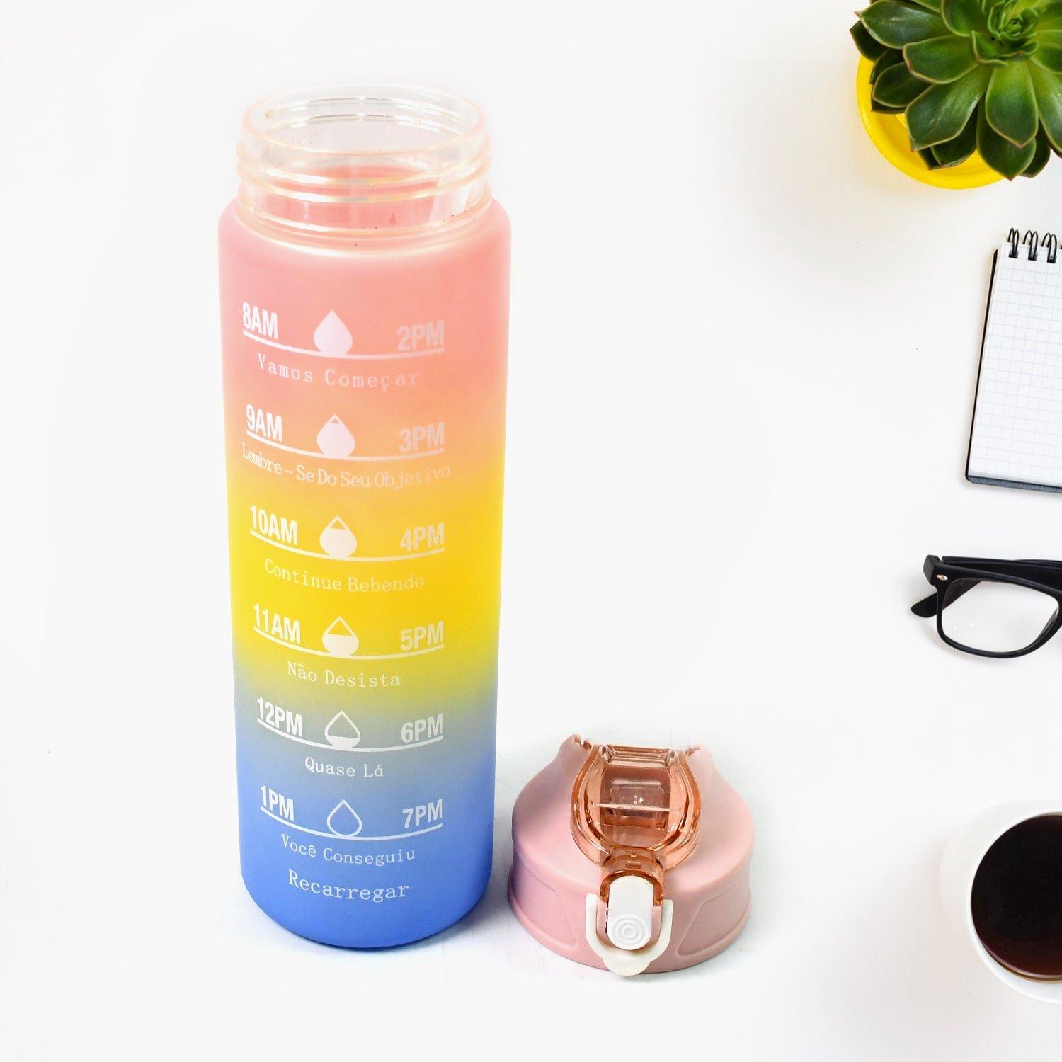 Plastic Colorful Motivational Water Bottle with Straw (750 ML)