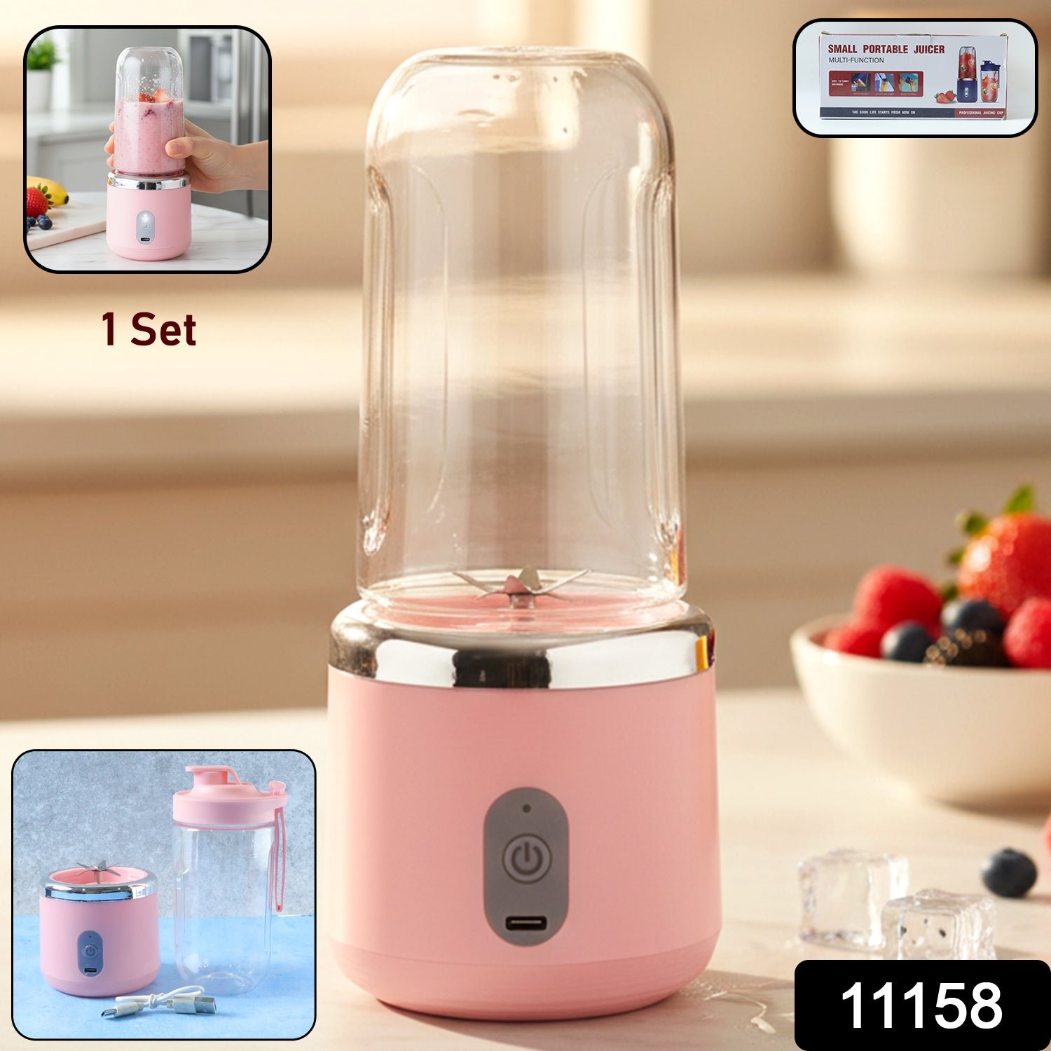 Portable USB Rechargeable Electric Mini Juicer Blender (1 Set, 400ML Capacity)