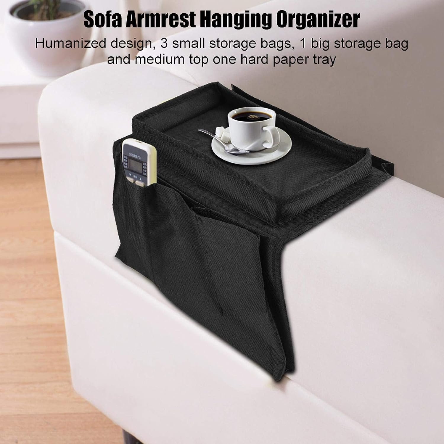 Sofa Arm Rest Hanging Storage Bag for Magazines & Books (Black)