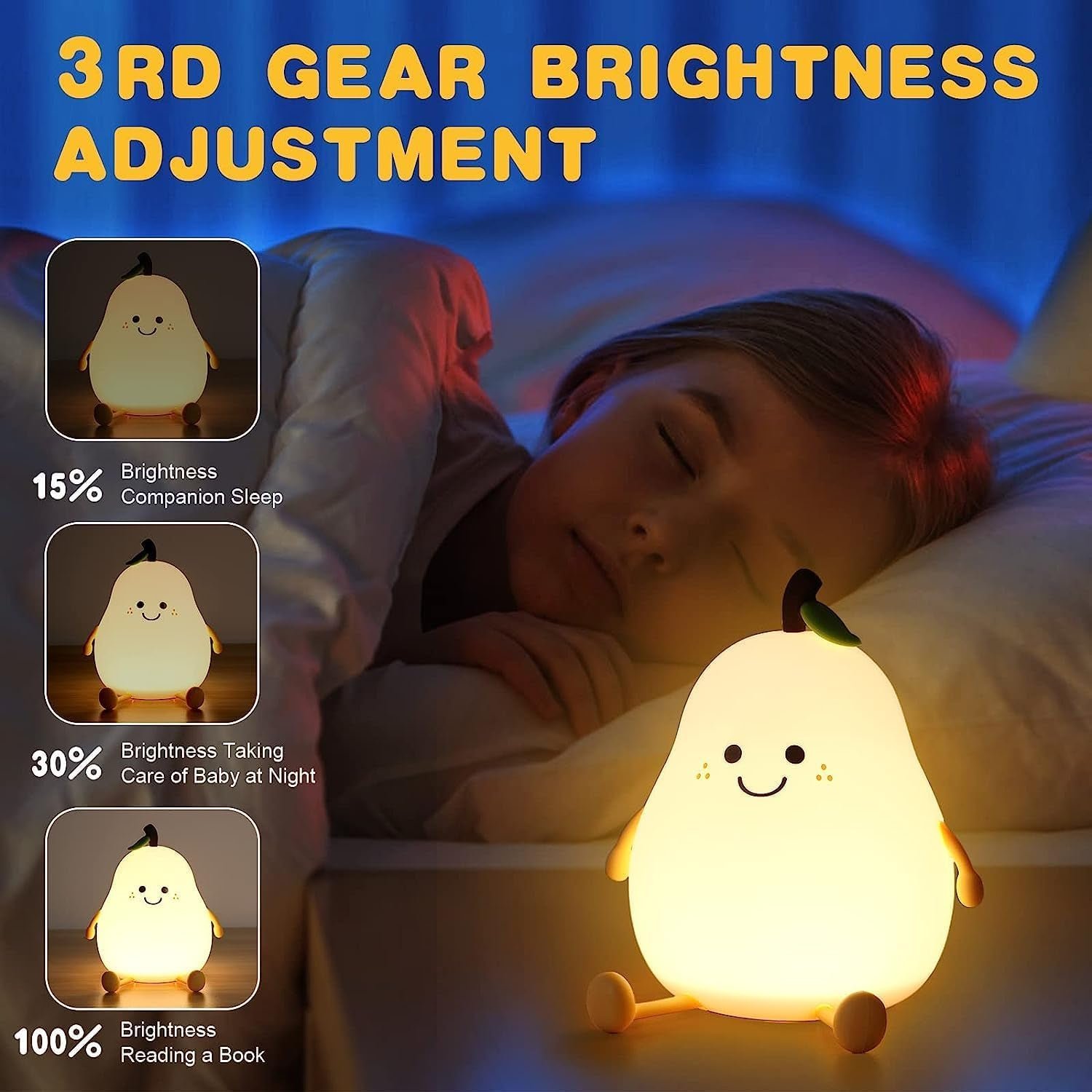 Cute Pear Shape Silicone Night Lamp With Multi Color Changing Mode (1 Pc)