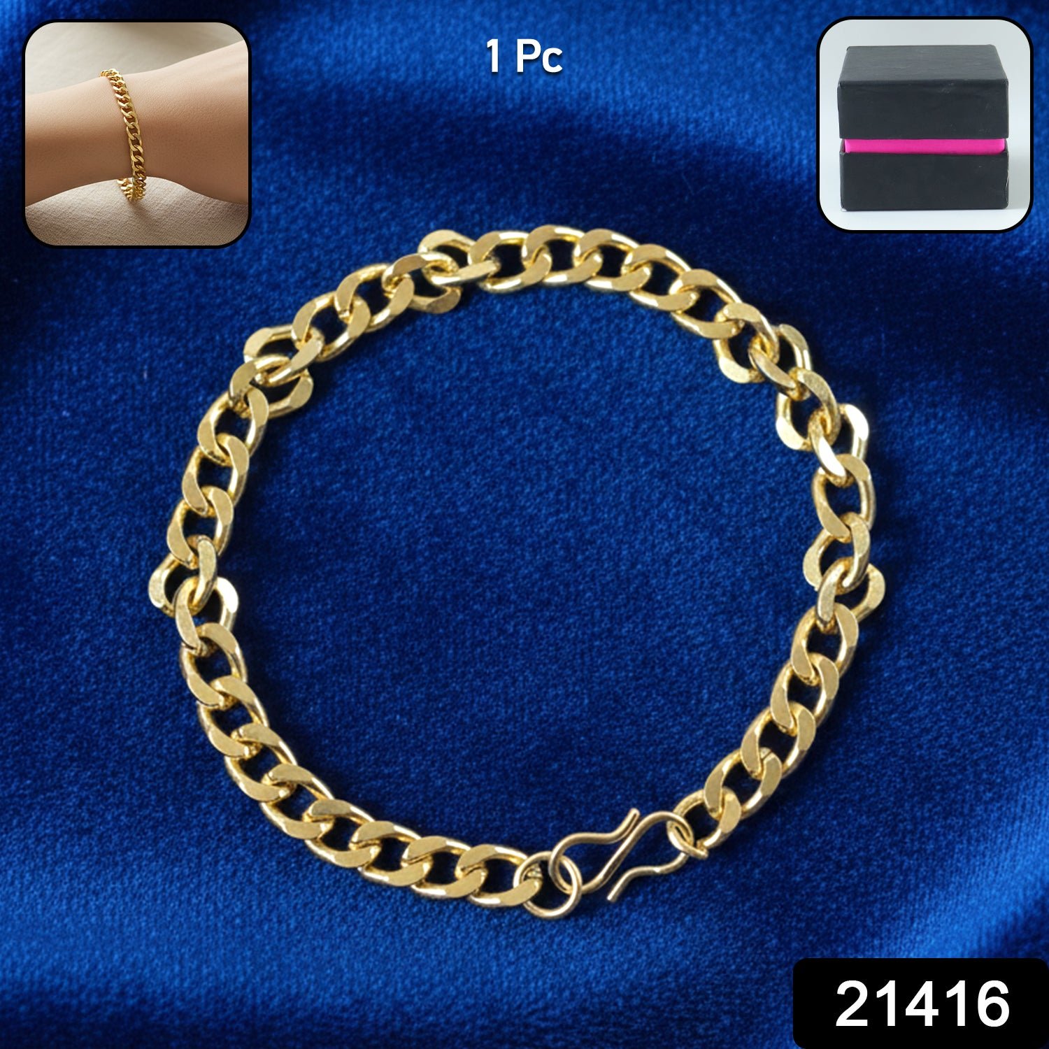 Classic Gold Finish Chain Link Bracelet for Men and Women (1 Pc)