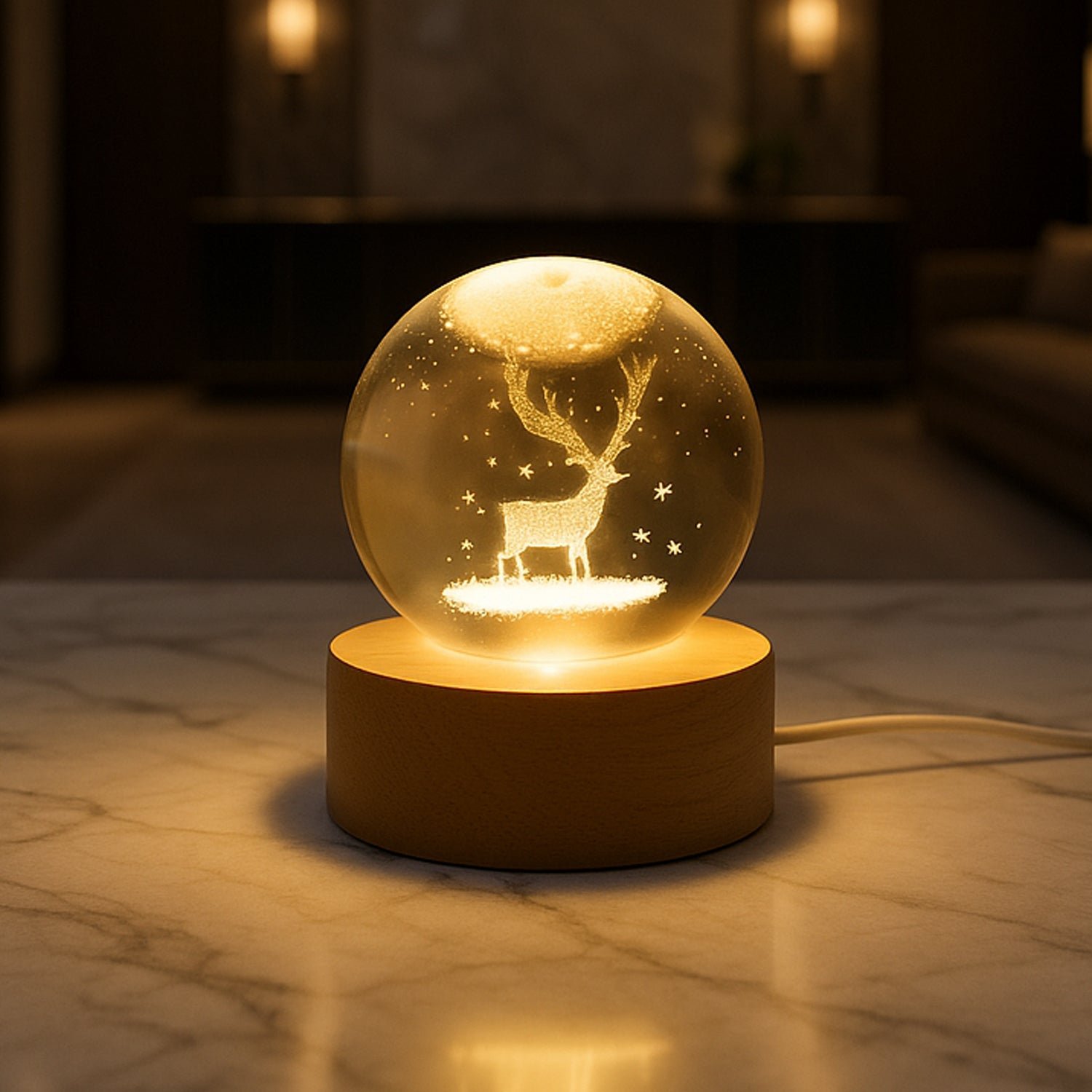 Crystal Ball Night Light Glass Ball Night Lamp with Wood Base