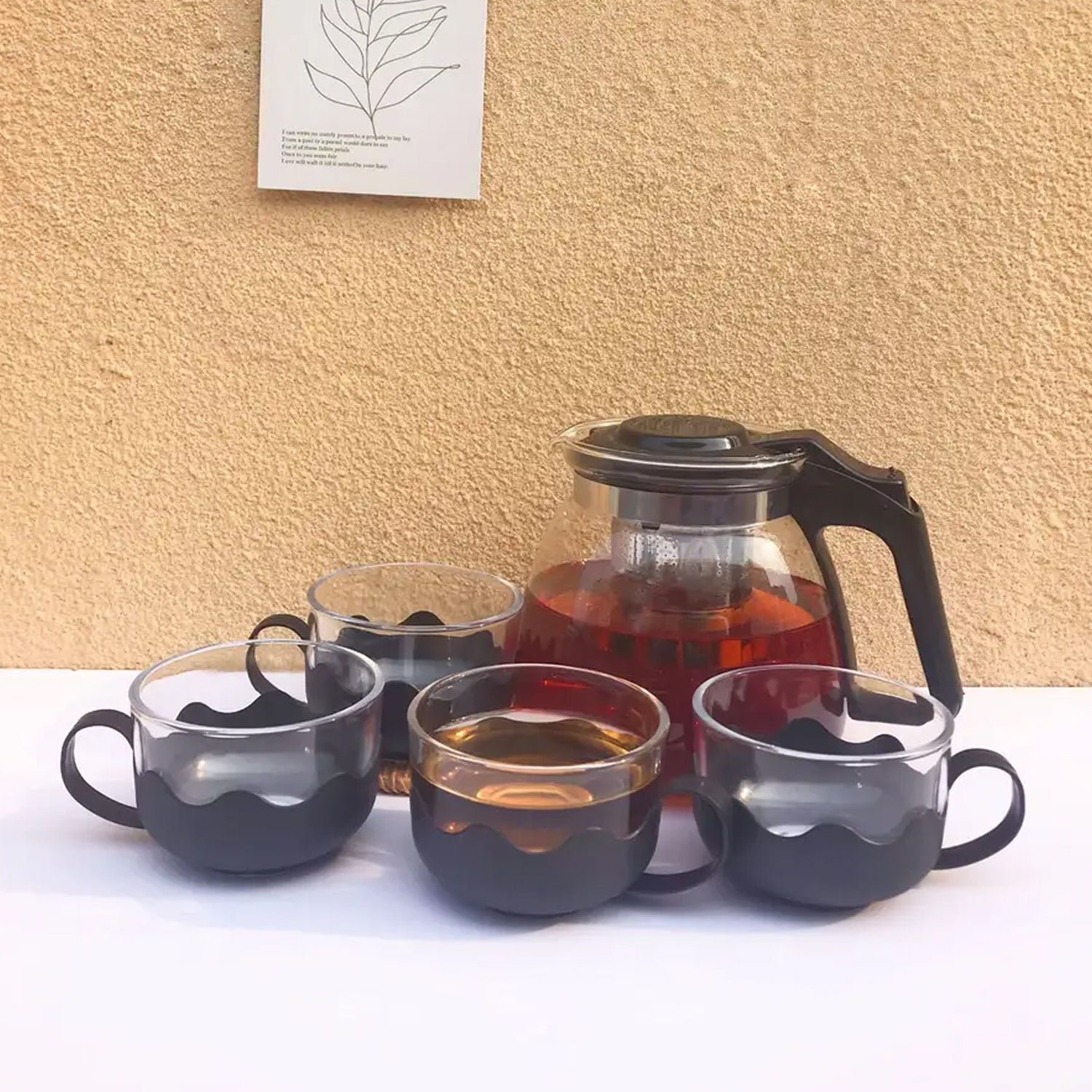 Flame Proof Glass Kettle and Cup Set with Strainer High Quality Set  24 Pc