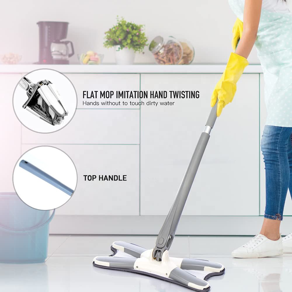 X-Shape Hands-Free Squeeze Microfiber Floor Mop for Home Cleaning