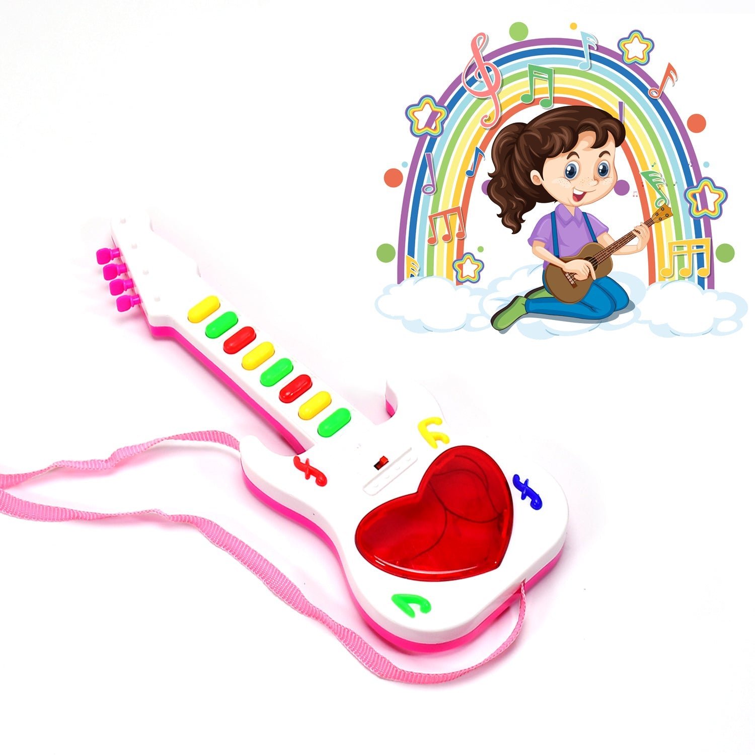 Battery Operated Musical Instruments Mini Guitar Toys and Light for 3+Years Old Kids