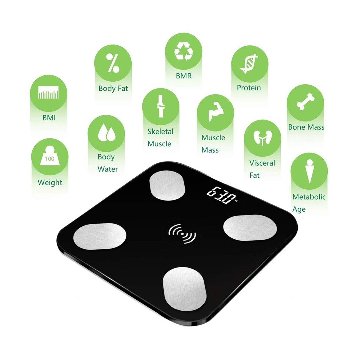 Bluetooth Body Fat Scale Digital Smart Body Weight Scale iOS and Android App to Manage Body Weight, Body Fat, Water, Muscle Mass, BMI, BMR, Bone Mass and Visceral Fat with BMI Scale