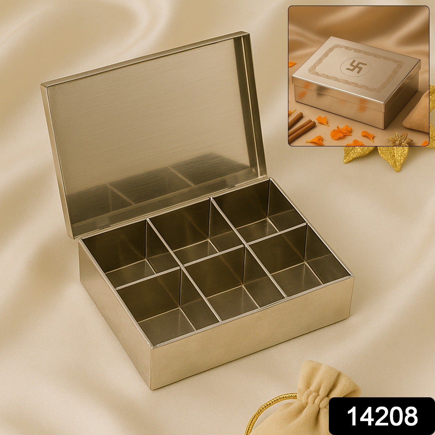Multipurpose Stainless Steel Jewelry Storage Organizer Box 6 Compartments (1 Pc)