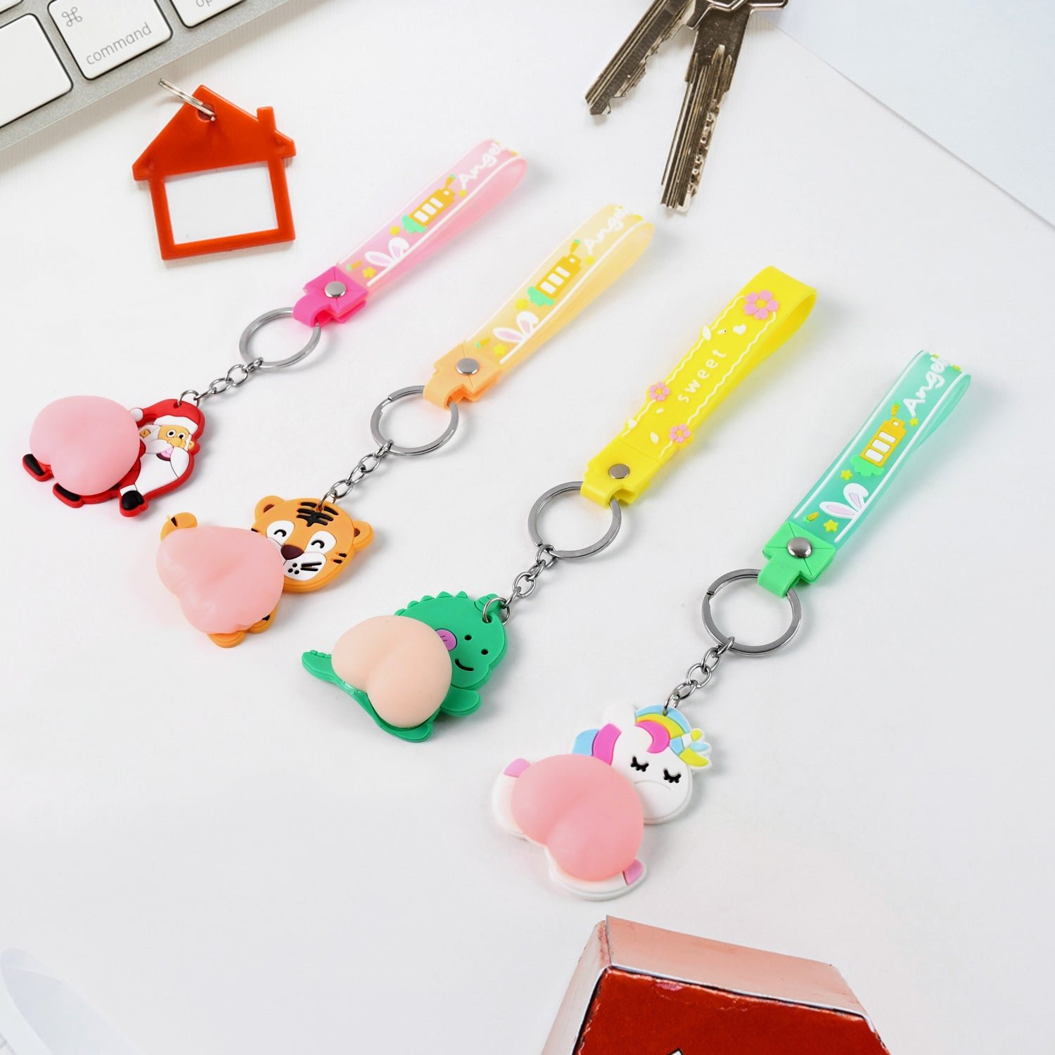 Silicone Keychain with Wrist Strap & Squeeze Toy (1 Pc Mix design)