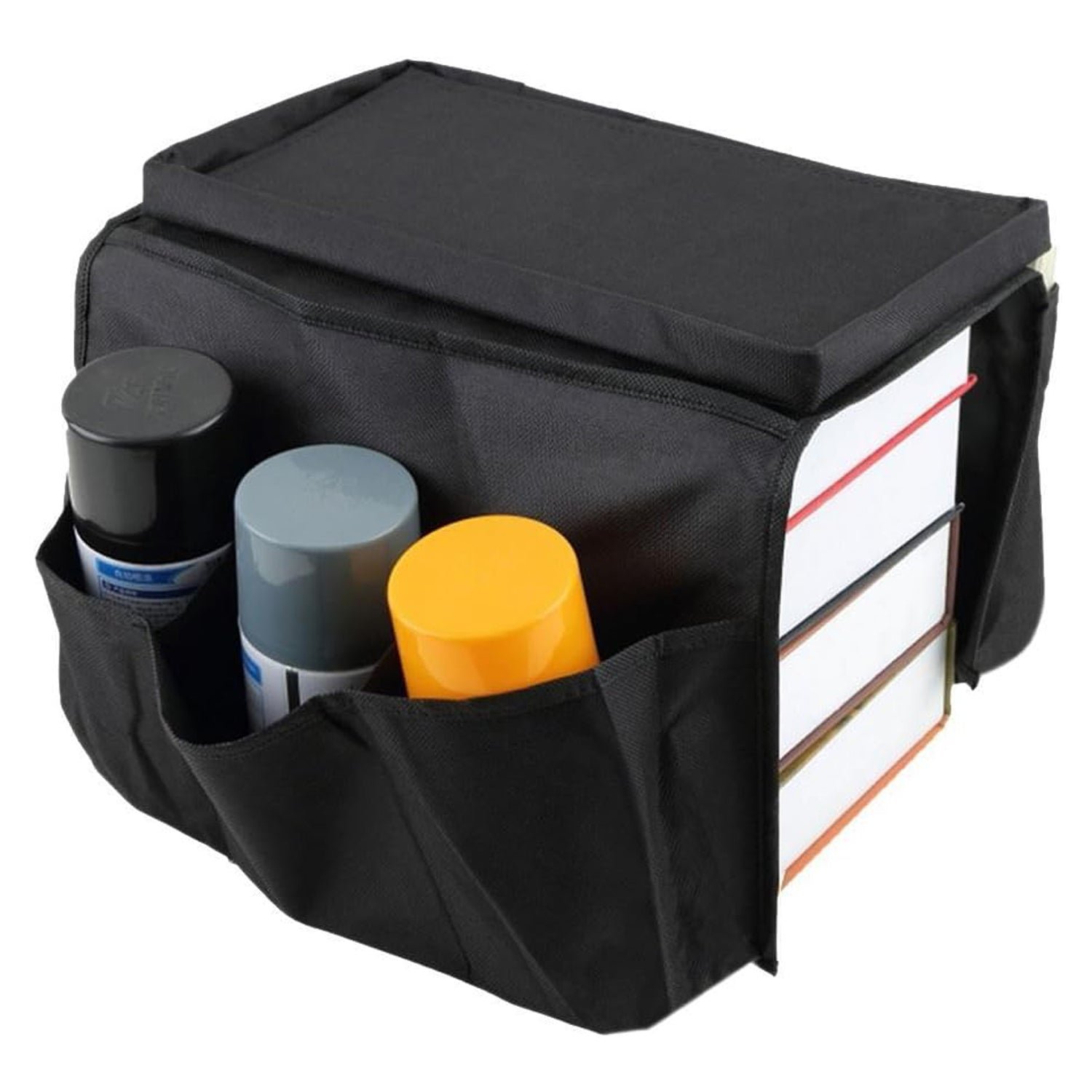 Sofa Arm Rest Hanging Storage Bag for Magazines & Books (Black)