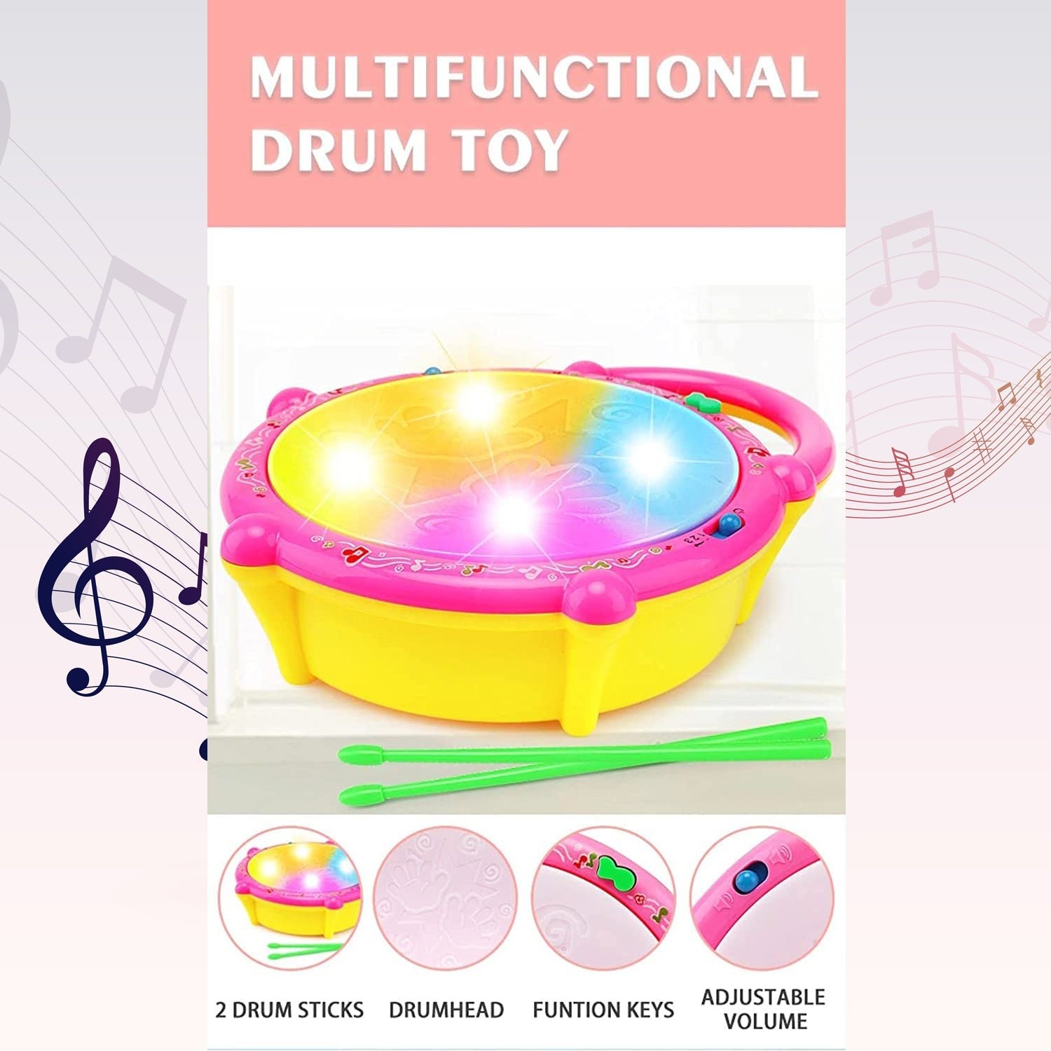 Flash Drum Toy – Colorful Musical Drum with Light Effects, Best Gift for Kids