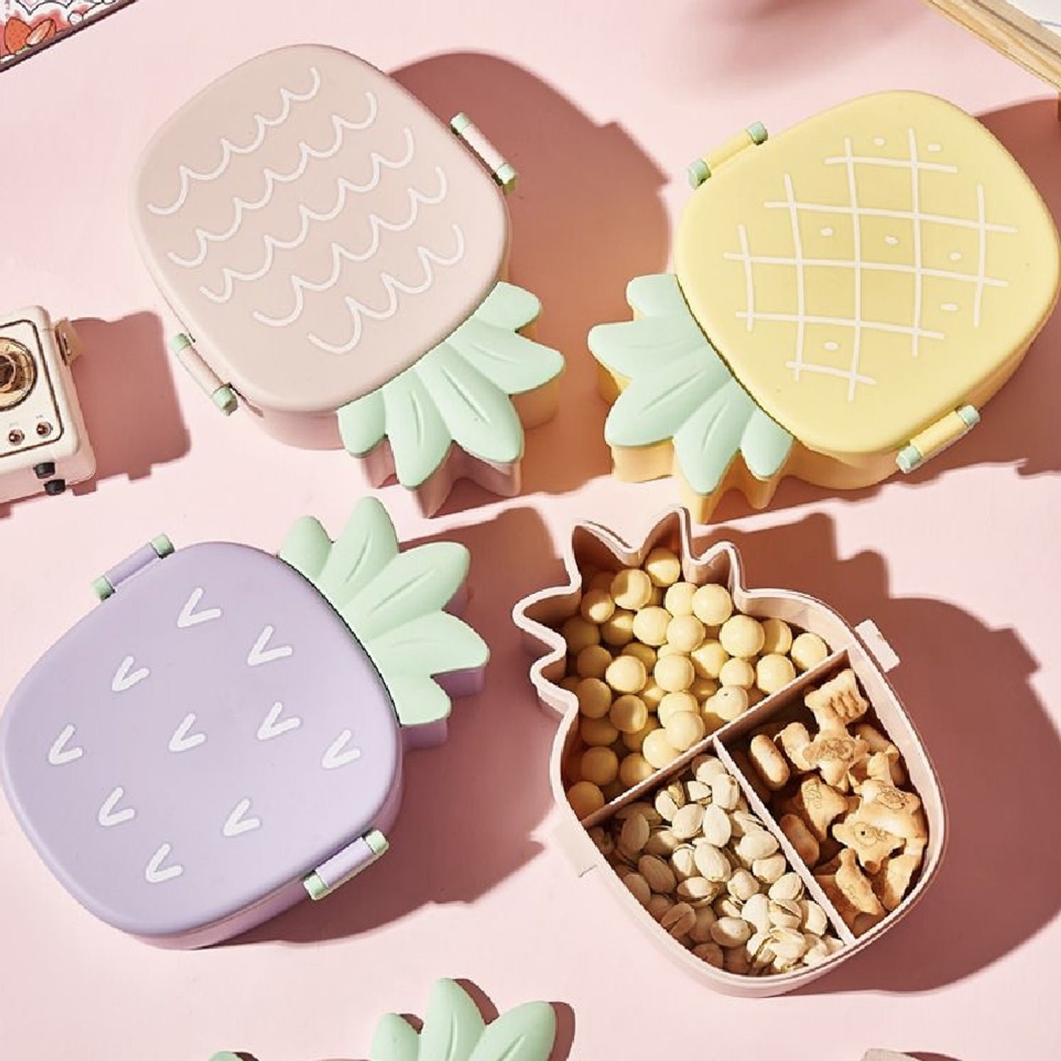 Kids Lunch Box Cute Pineapple Shaped Bento Box with Fork Spoon Snack Container