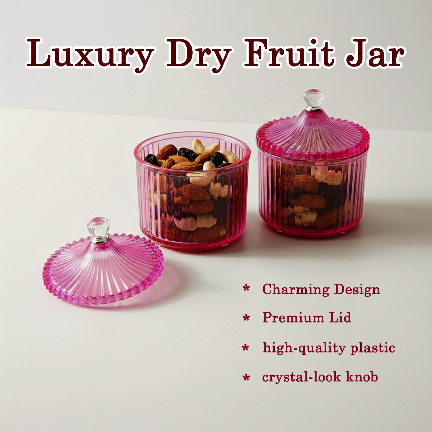 Plastic Luxury Transparent Dry Fruit Storage Jars  (2 Pc)