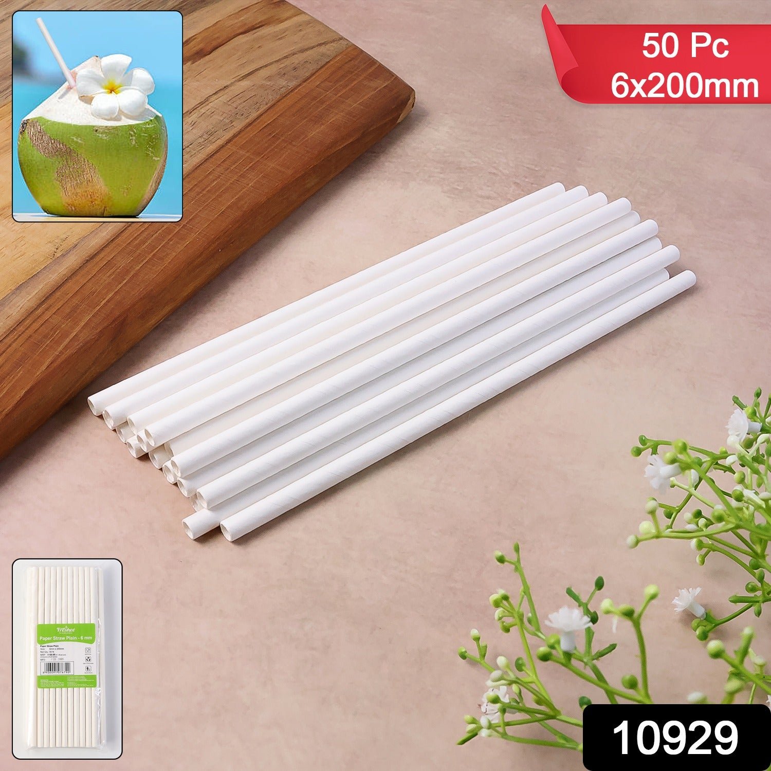 Paper Straw – Plain 6 mm Diameter, 200 mm Length, 50 Pcs Pack