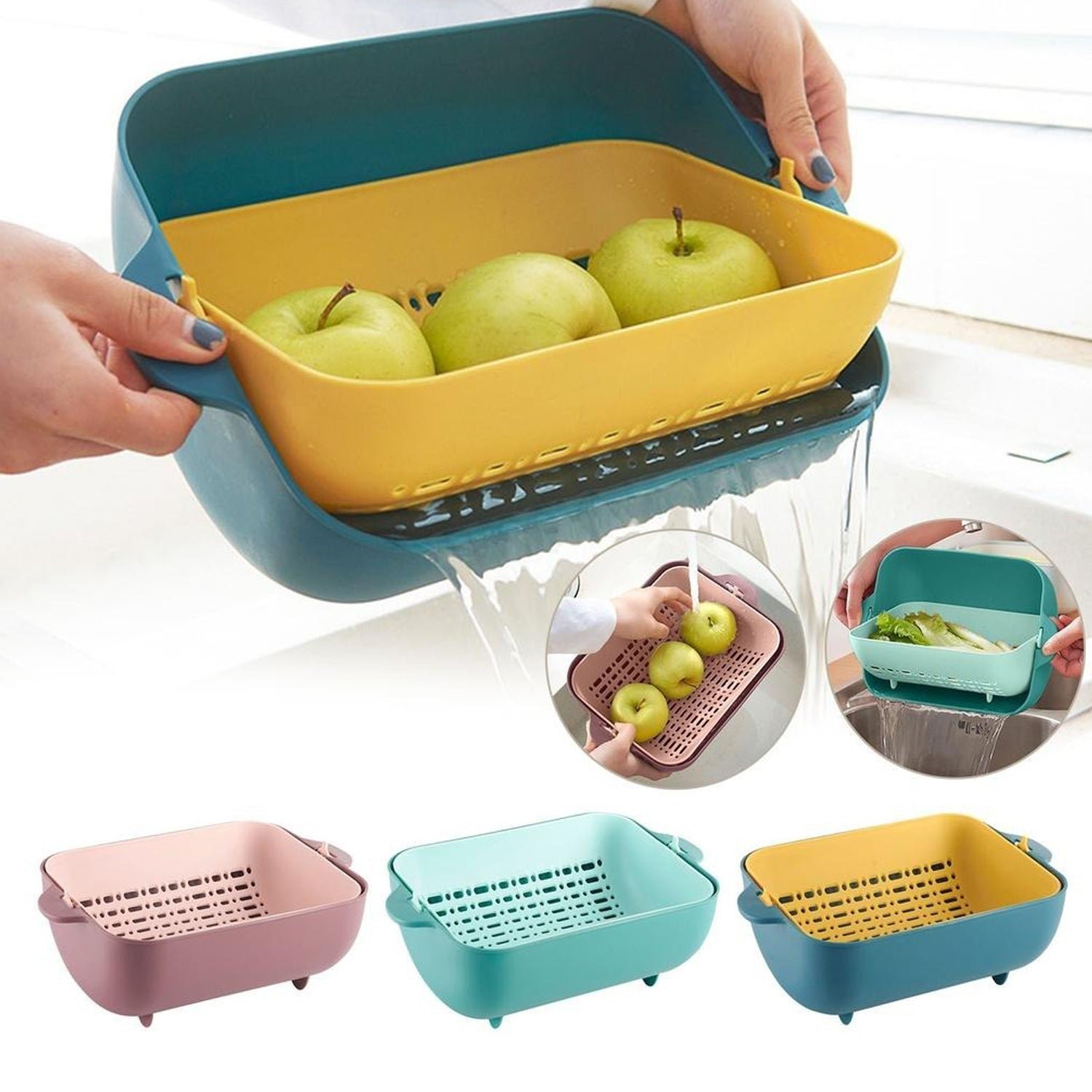 Multifunctional BPA Free Double Layered Plastic Rotatable Strainer (Multicolor)