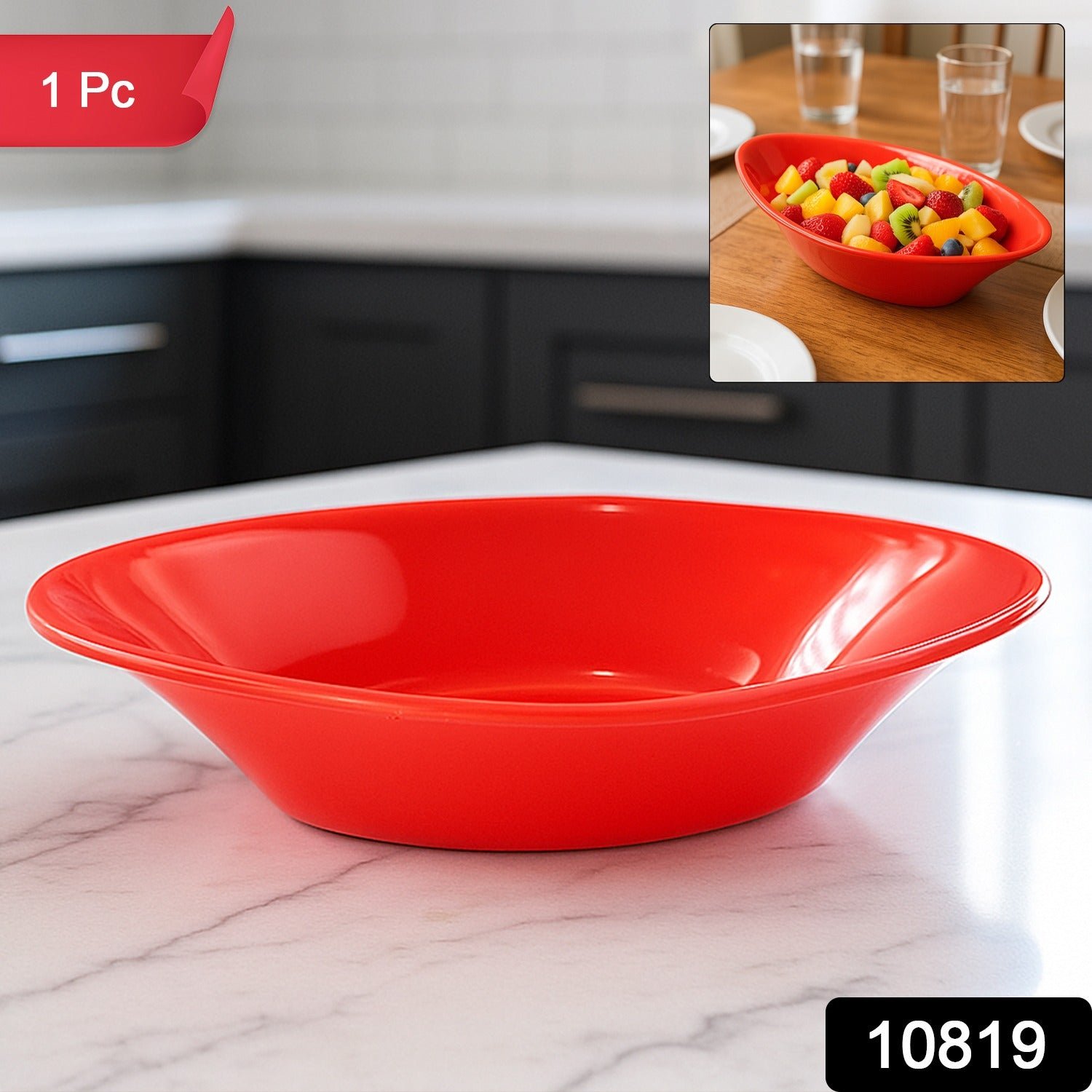 Plastic Marin Serving Bowl – Elegant Oval Deep Bowl (1 Pc / Red)