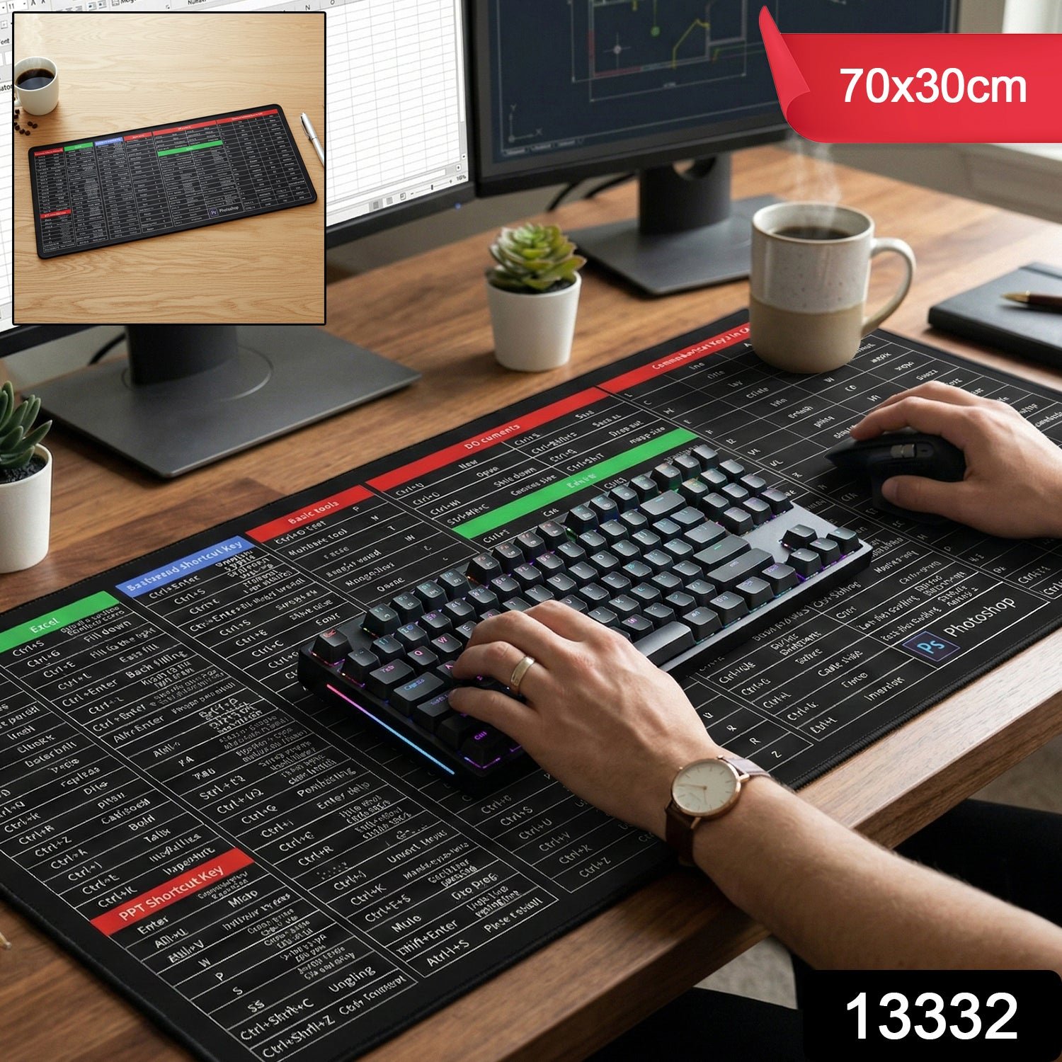 Shortcut Keyboard Mouse Pad Extended Desk Mat 70 x 30 Cm