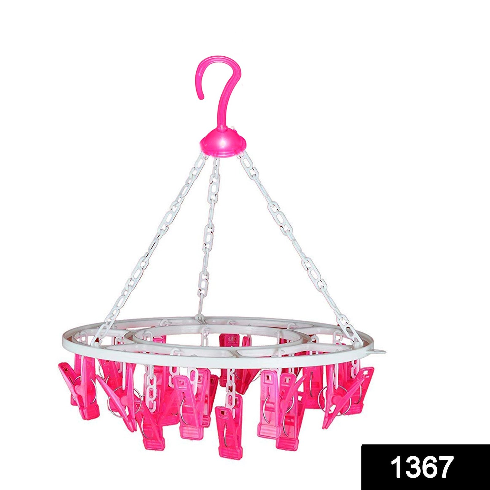 Plastic Round Cloth Drying Stand Hanger with 24 Clips (Multicolour)