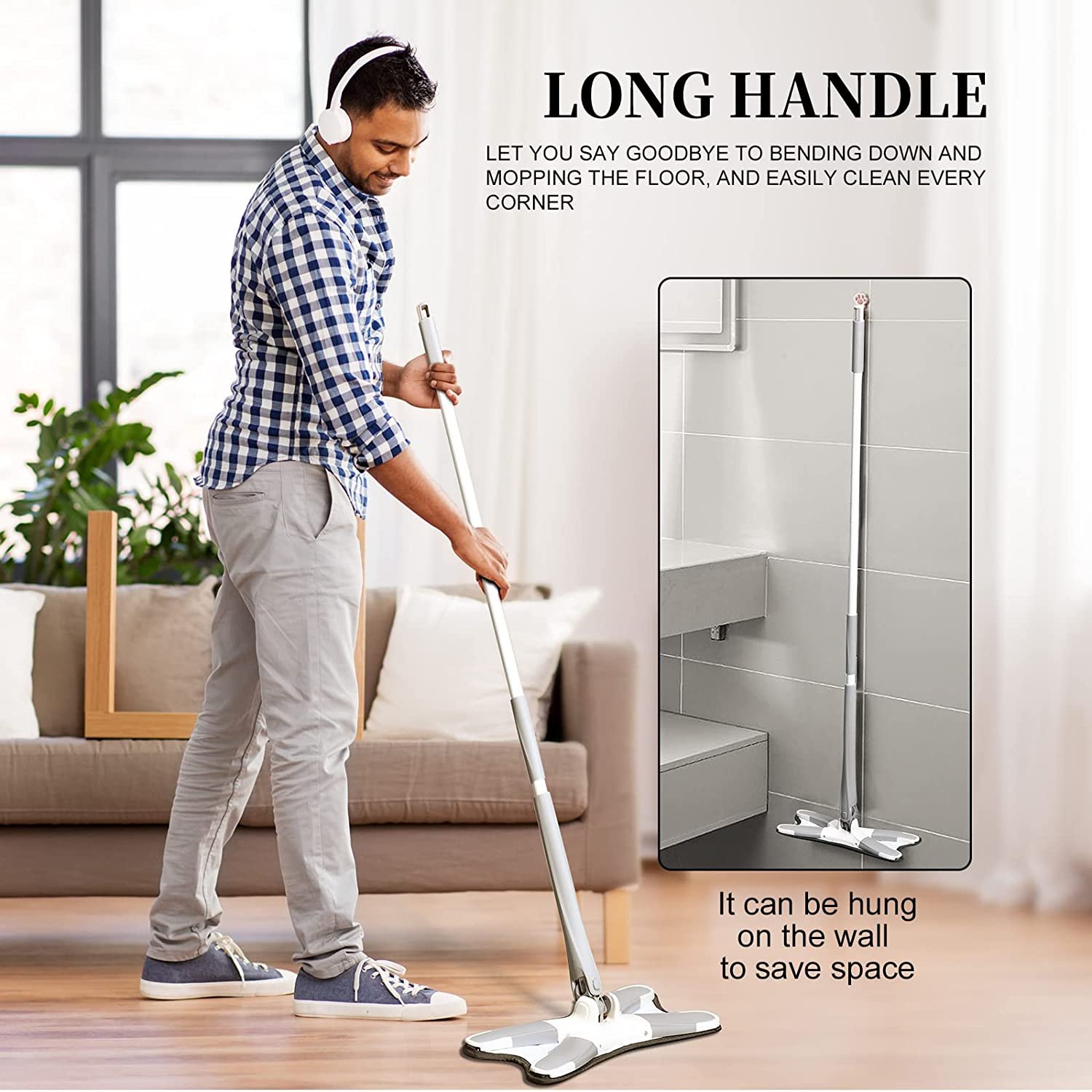 X-Shape Hands-Free Squeeze Microfiber Floor Mop for Home Cleaning