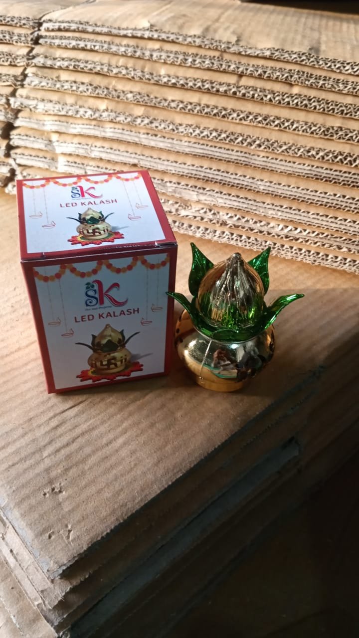 Gold Plated Eco-Friendly LED Kalash for Pooja Mandir, Ganesh (1 Pc / Multicolor LED)
