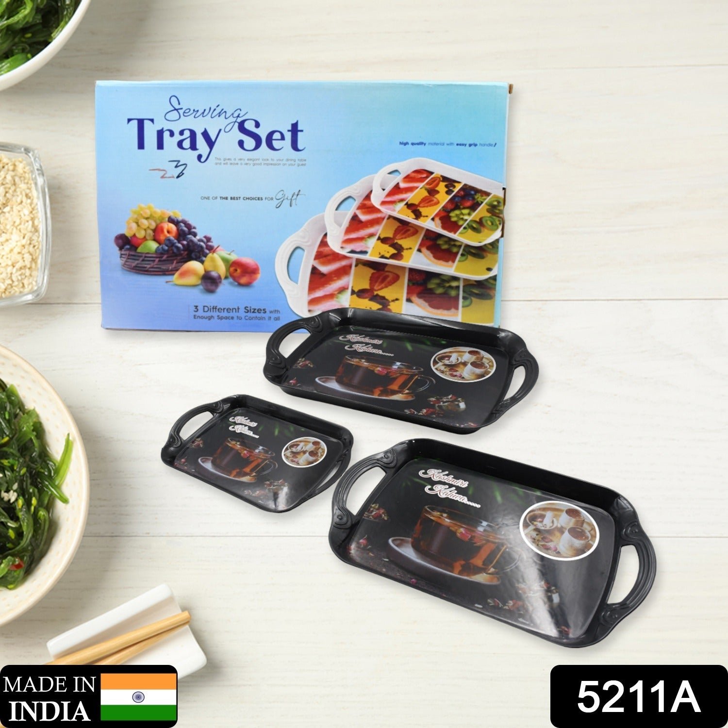 Serving Tray Set  (Pack of 3 Pcs / Multicolor / Mix Size)