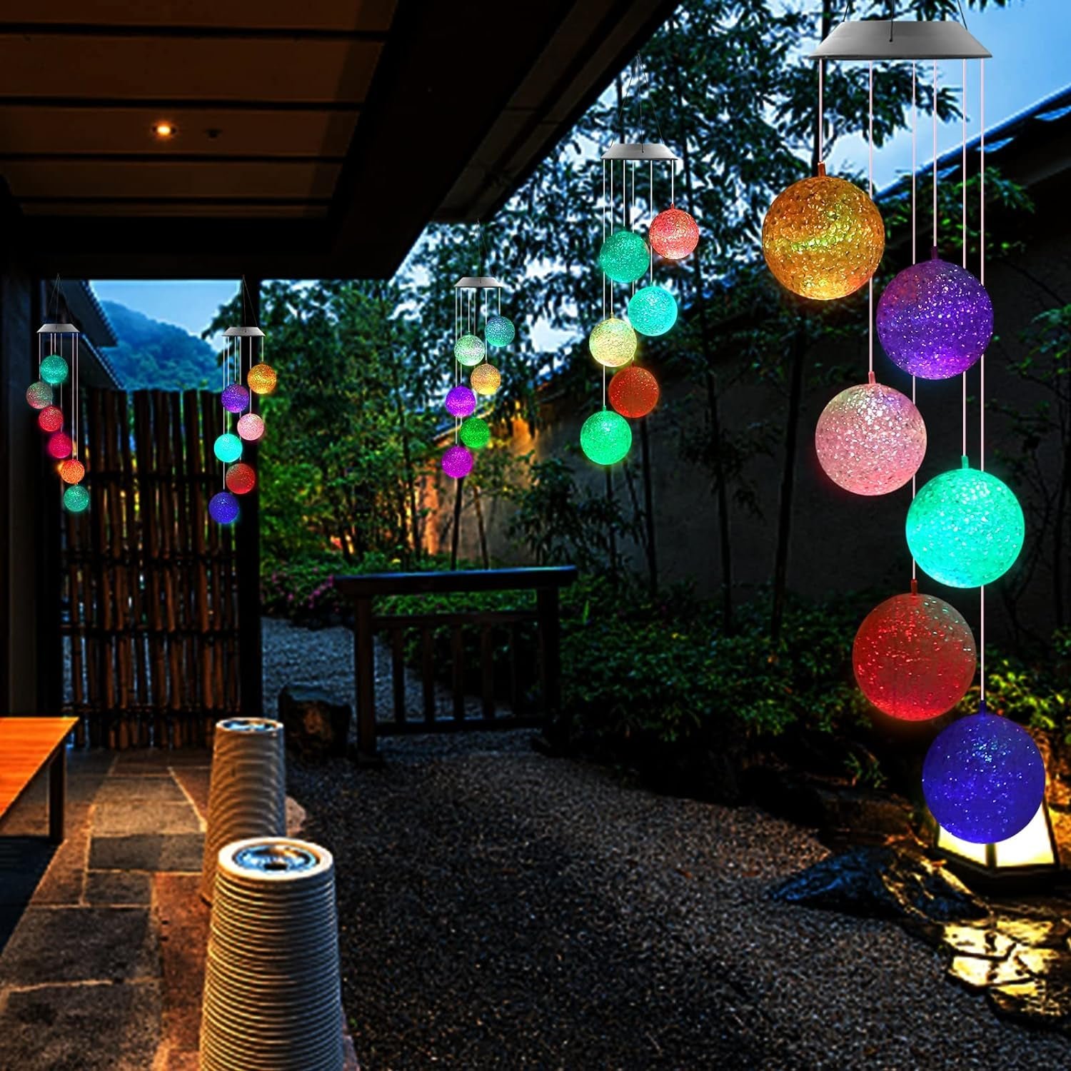 Solar Crystal Ball Color Changing LED Hanging Light for Patio Yard Garden