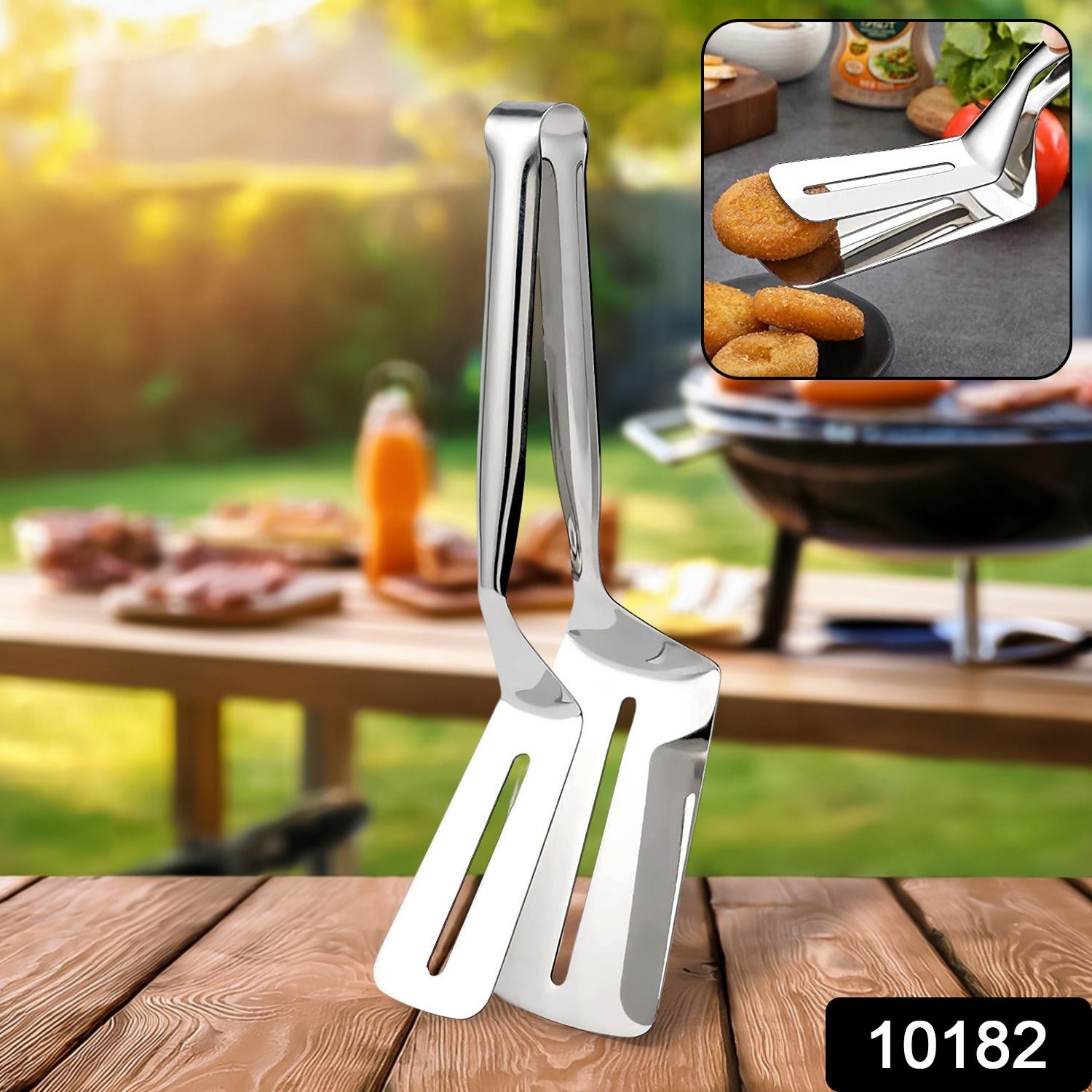Stainless Steel Slotted Fish Tong – Double-Sided Cooking Spatula (1 Pc / 23 Cm)