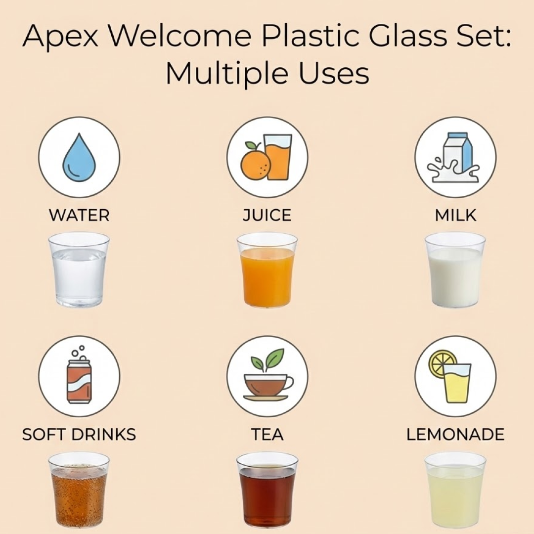 Apex Welcome Plastic Glass Set for Daily Use – Set of 6