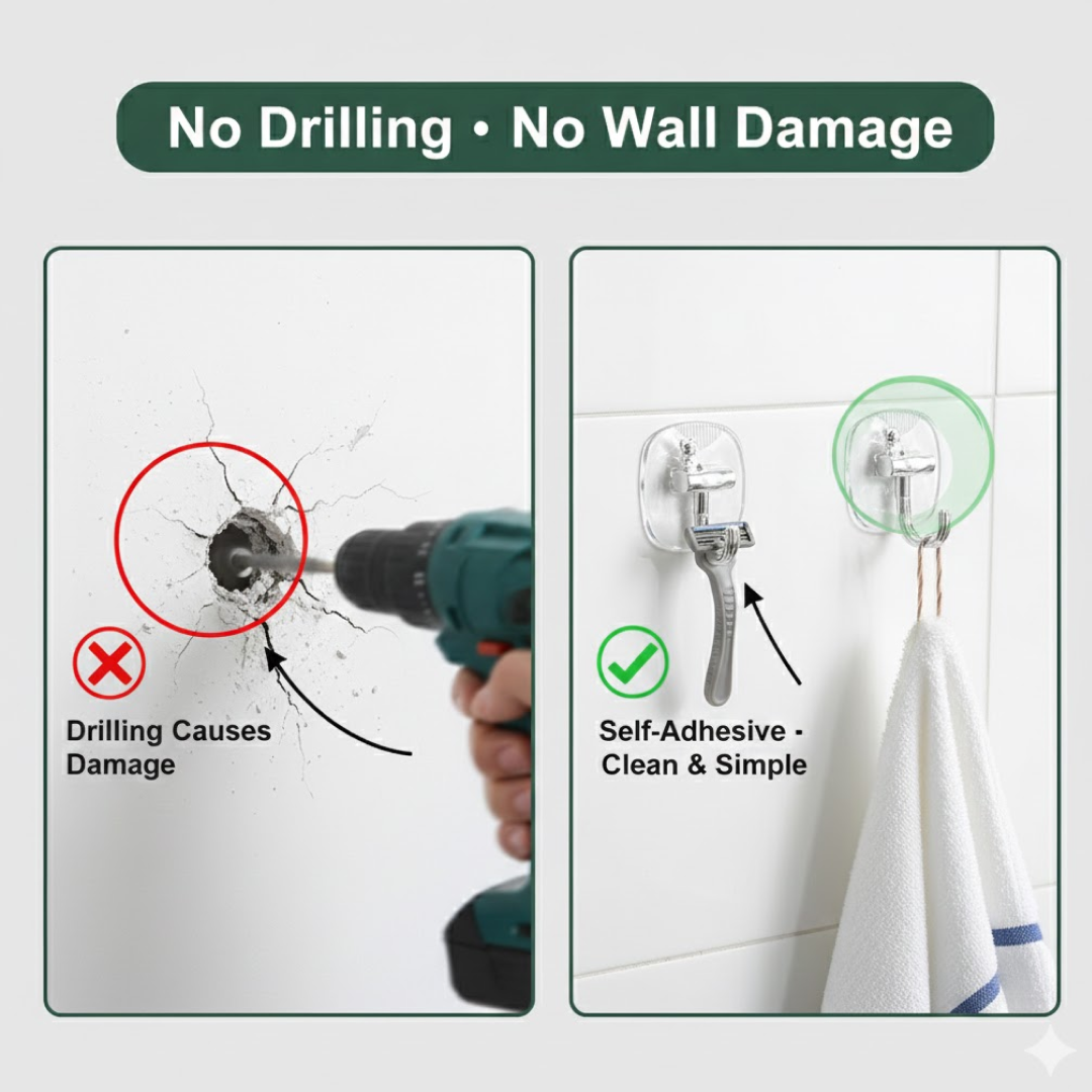 Large Plastic Self Adhesive Wall Hooks (2 Pc)