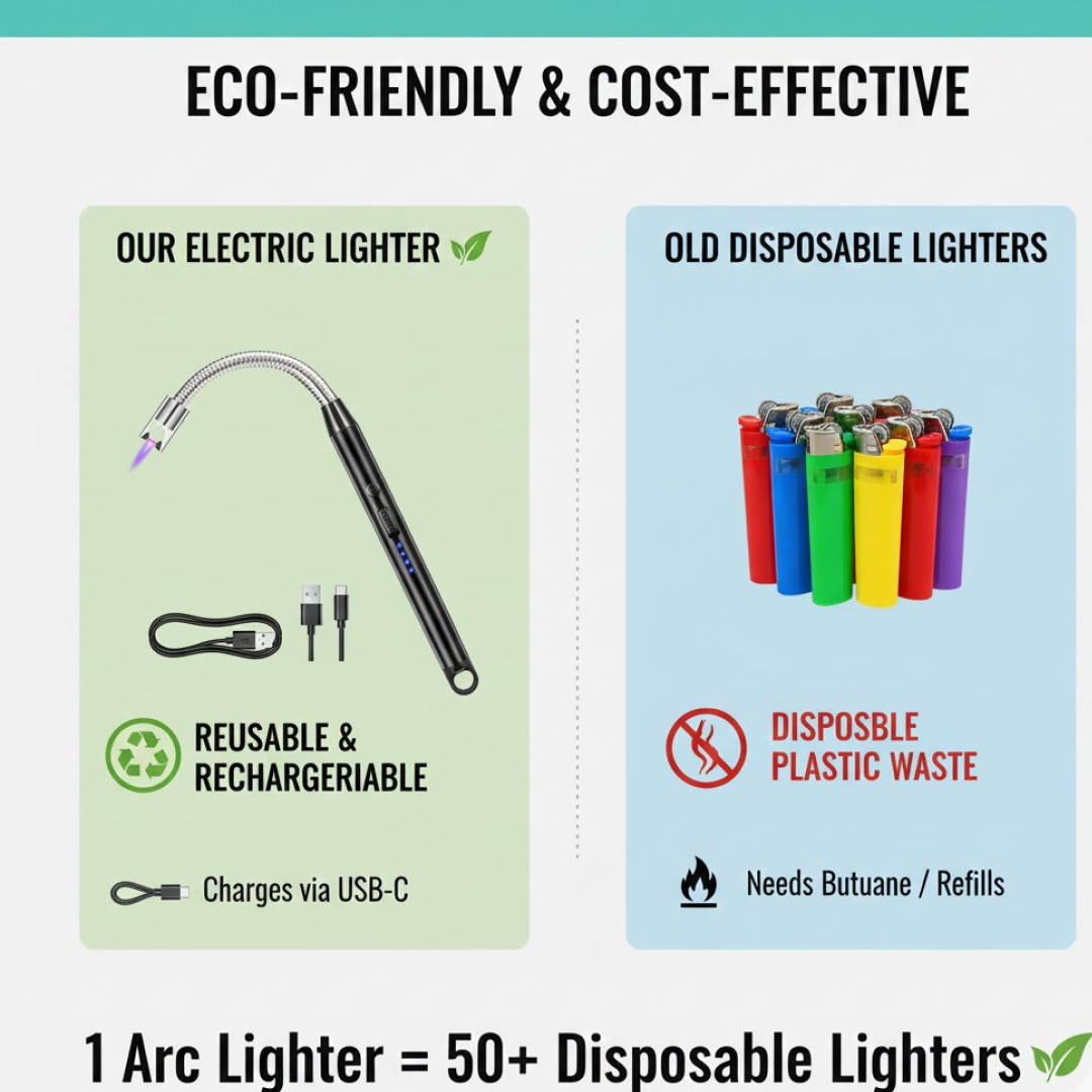 Long Flexible USB Rechargeable Electric Arc Lighter – Windproof, Flameless Plasma