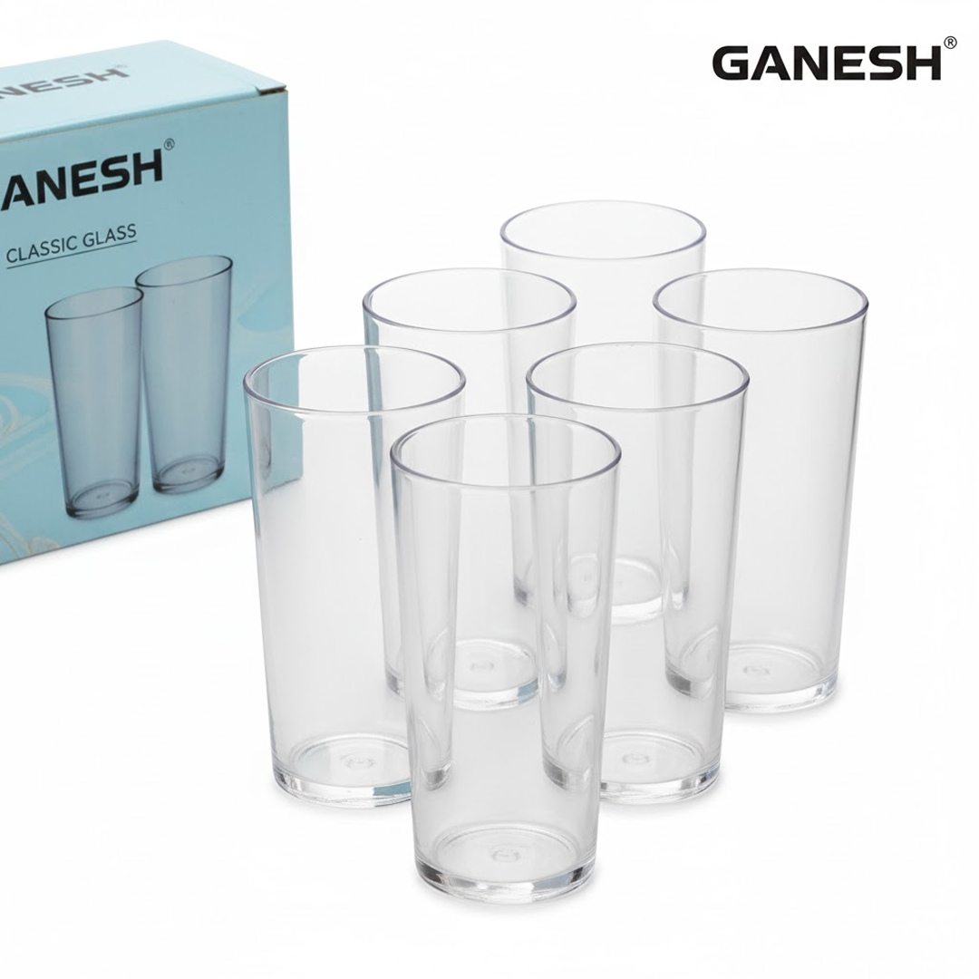 Ganesh Classic Plastic Glass Set of-6 (Each Glass 350ml)