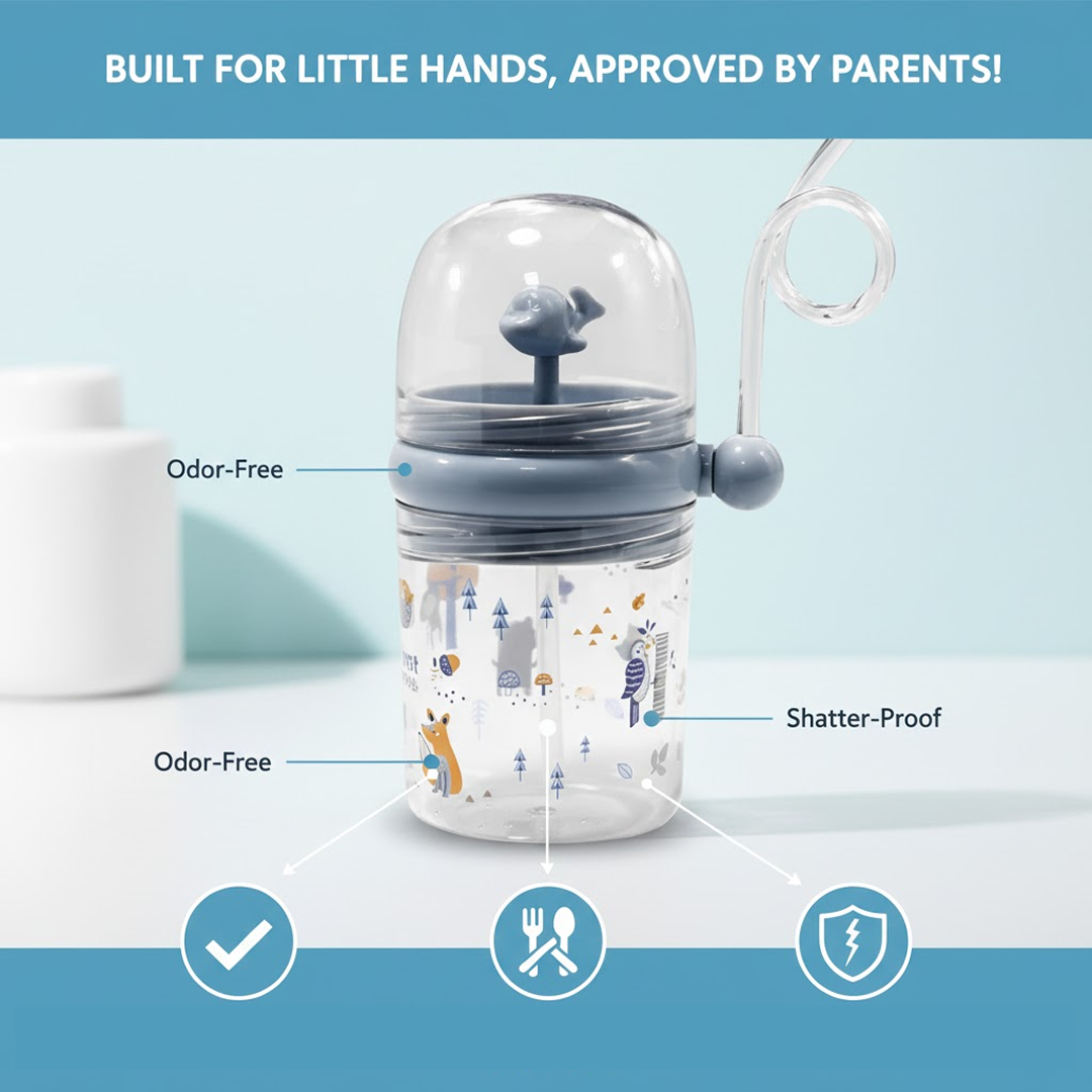 Whale Spray Sippy Cup (1 Pc): Straw, Lid, Spill-Proof, Fun Water Play