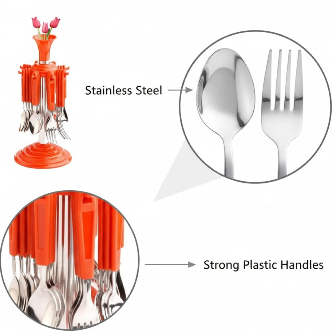 New Stylish 24 Pcs Plastic, Stainless Steel Cutlery Set (Pack of 24)