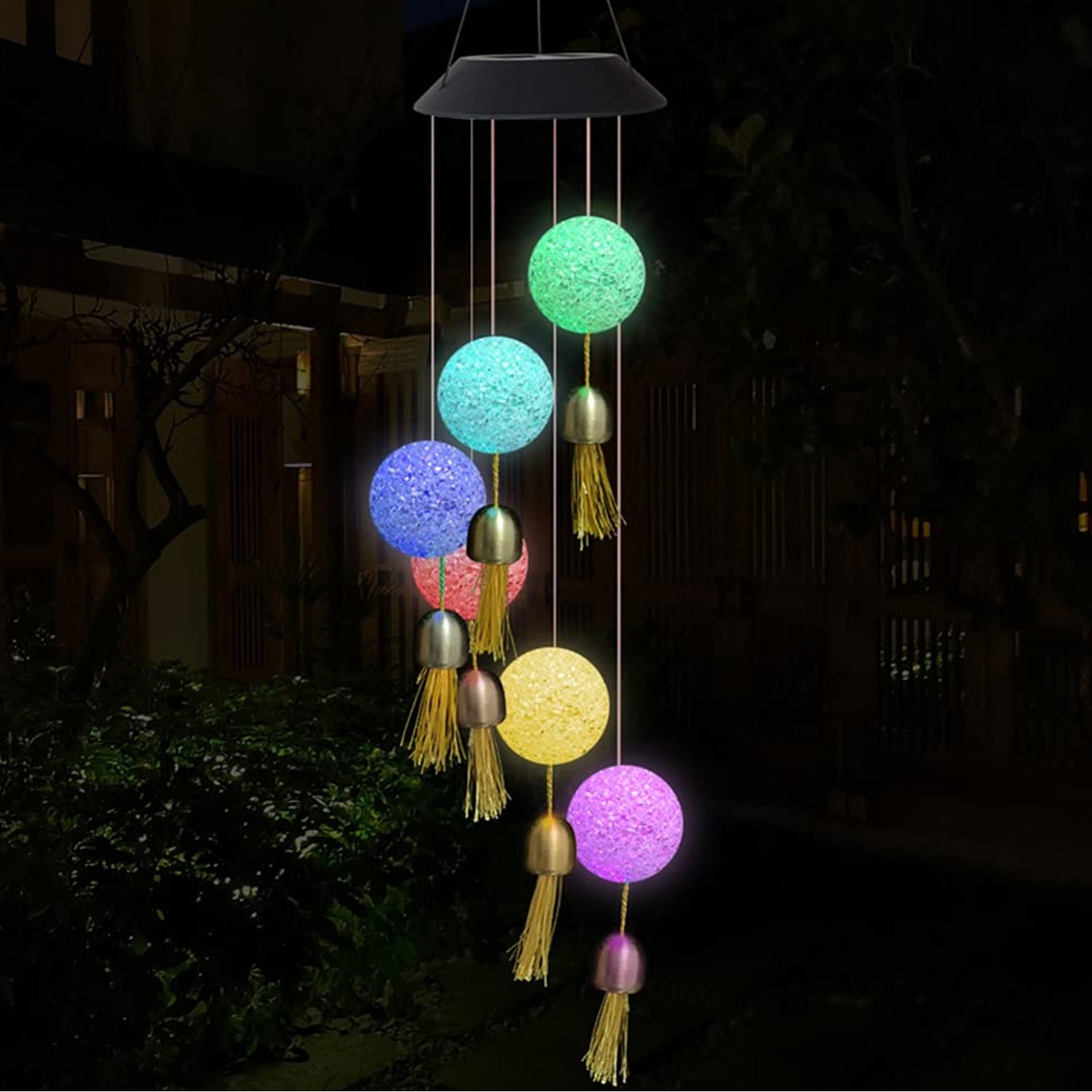 Solar Crystal Ball Wind Chime, Color Changing Solar Powered LED Hanging Wind Chime