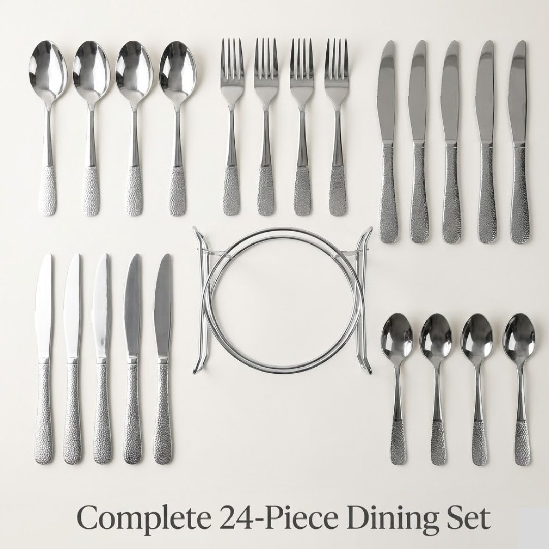 Stainless Steel Cutlery Set with Elegant Storage Stand (24 Pc)