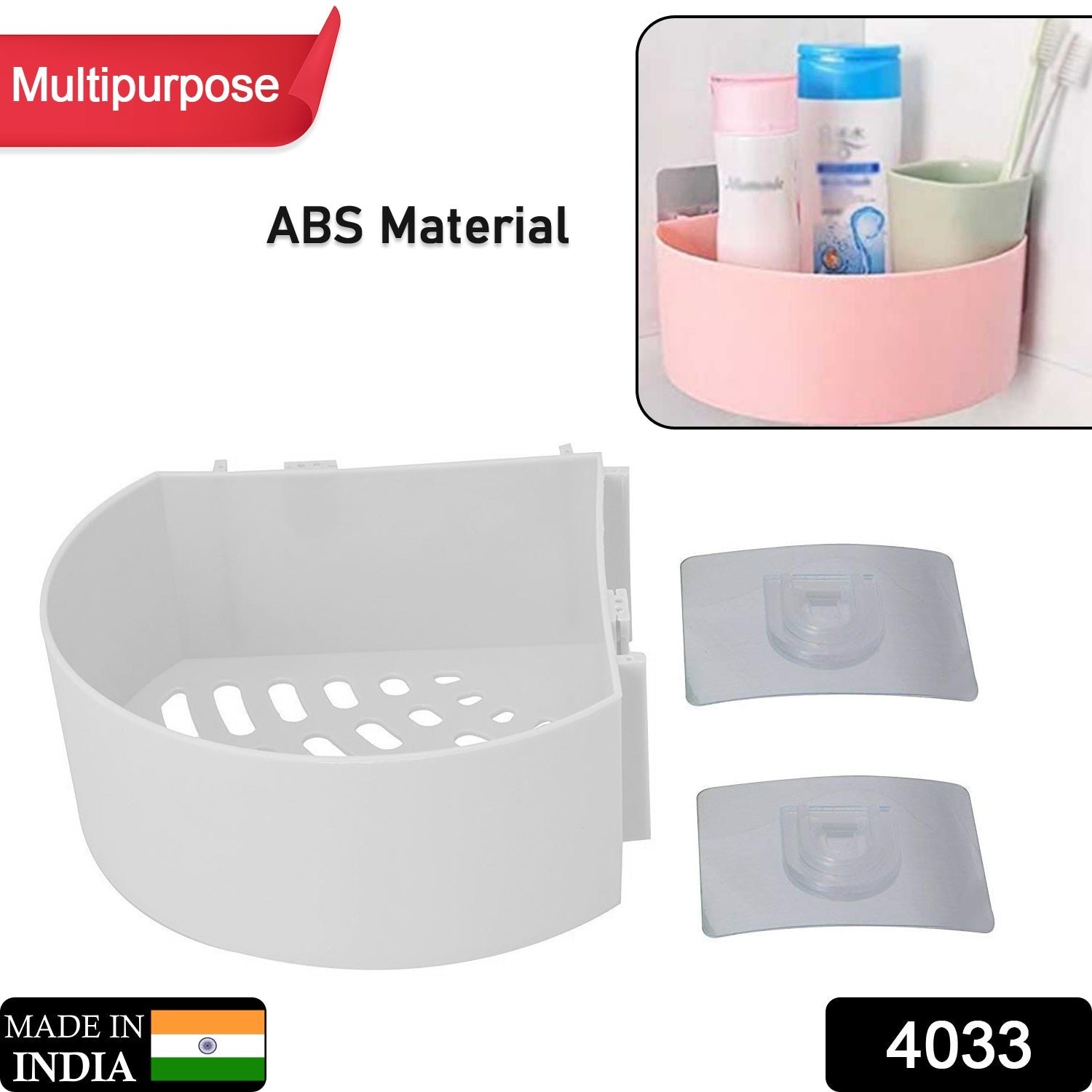 Corner Shelf Bathroom Kitchen Rack Self Adhesive Wall Mount Storage Basket