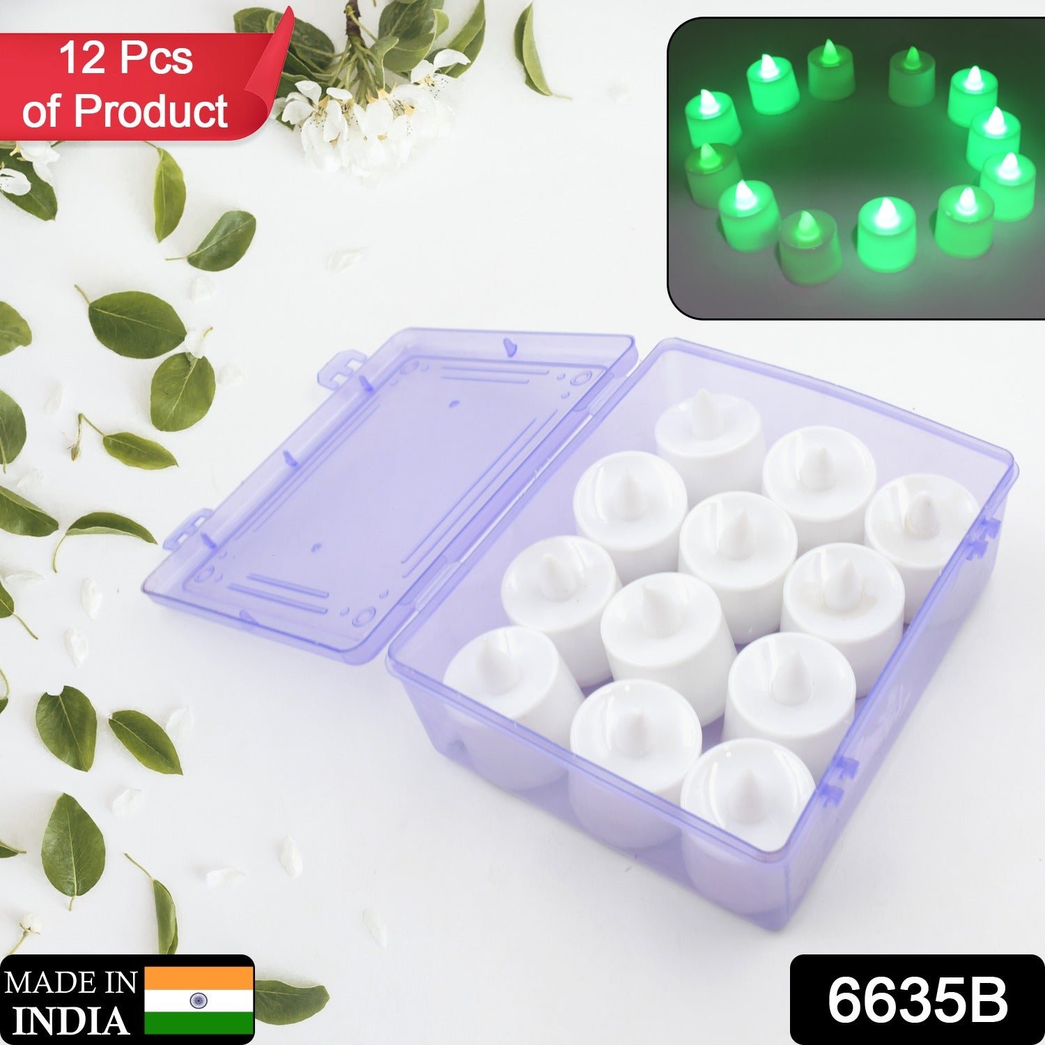 Green Flameless LED Tealights Smokeless Decorative Candles LED Tea Light Pack of 12