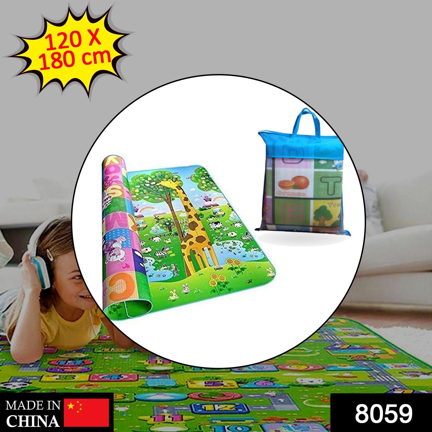 Waterproof Double Side Baby Play Floor Mat for Kids Home With Bag (Size 120 x 180cm)