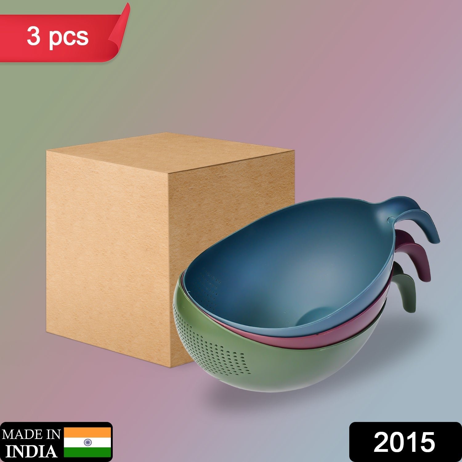 Plastic Rice Bowl Food Strainer Thick Drain Basket Vegetable Fruit 3 Pcs