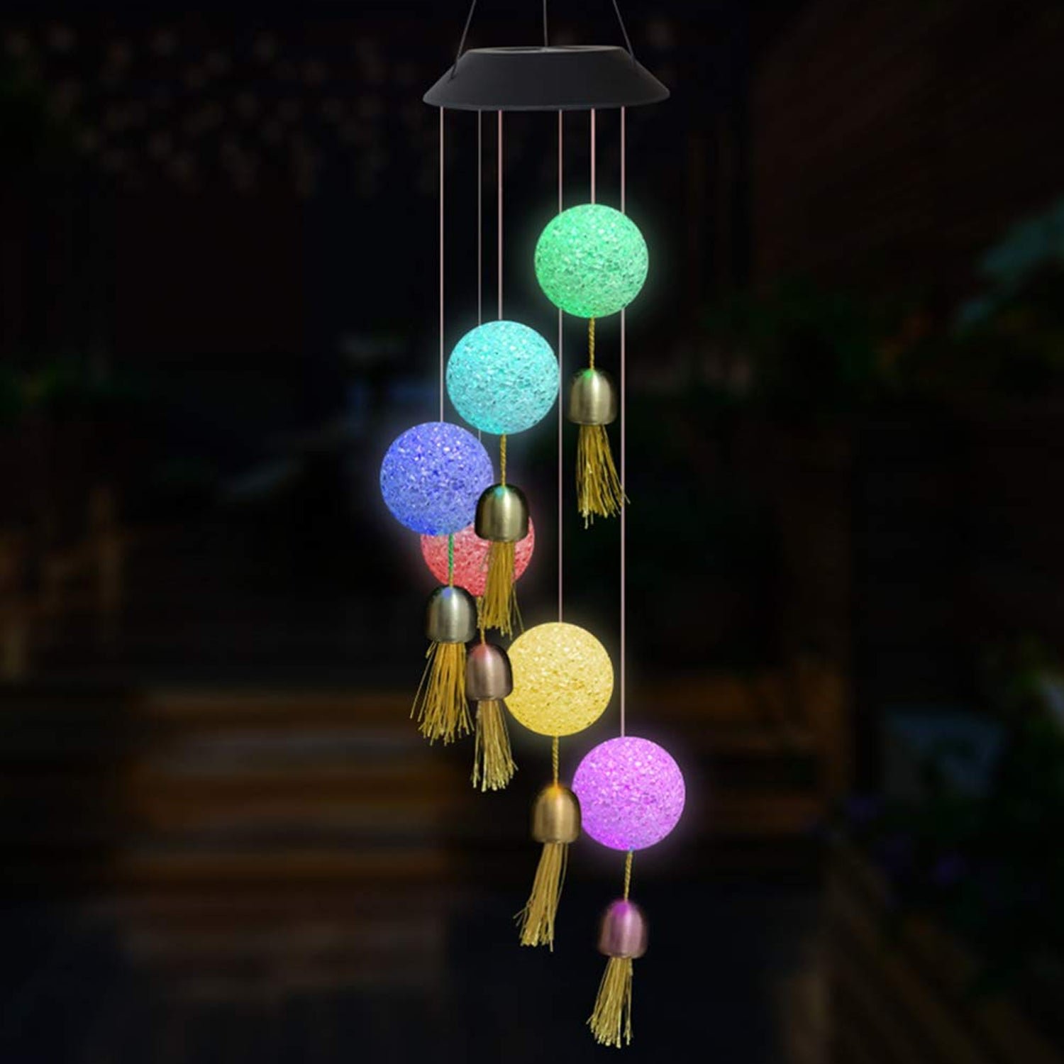 Solar Crystal Ball Wind Chime, Color Changing Solar Powered LED Hanging Wind Chime