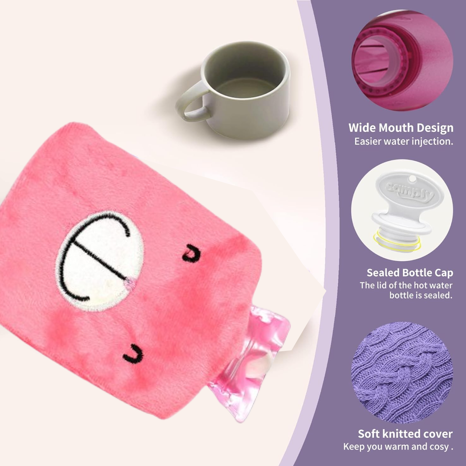 Pink Hot Water Bag with Cover Relief for Neck