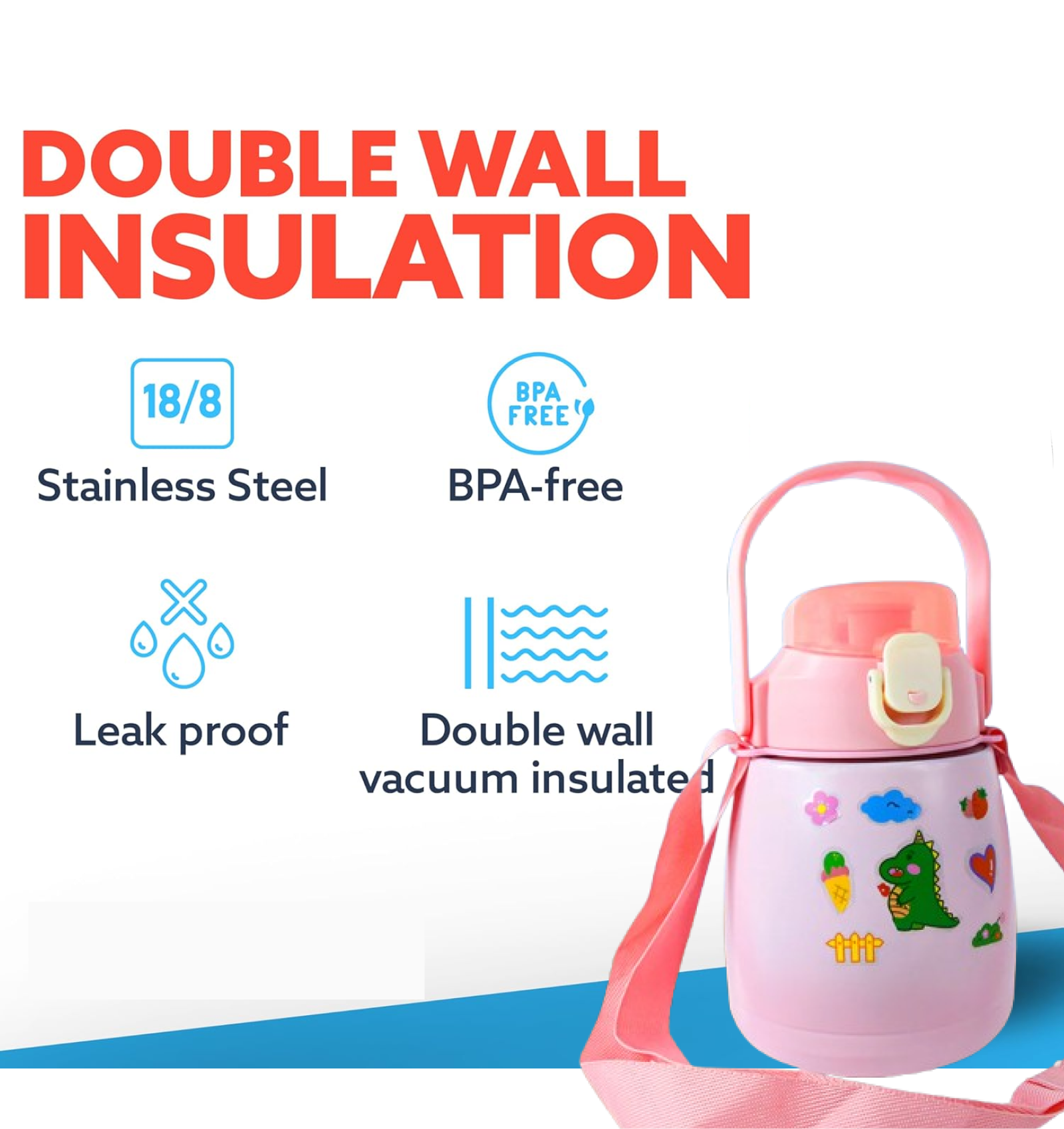 Stainless Steel Vacuum Insulated Water Bottle with Handle & Sticker (700 ML)