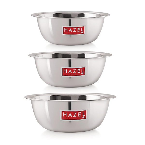 HAZEL Stainless Steel Serving Bowl | Serving Bowl for Cake Batter | Kitchen and Baking Accessories Items, Set of 3, 350 ML, 550 ML & 770 ML