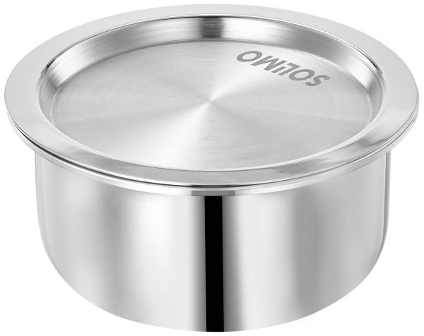Amazon Brand - Solimo Tri-Ply Stainless Steel Tope with Steel Lid (16 cm, 1.5 litres)