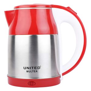 United Stainless Steel Electric Kettle 1.8 Litre Red/Silver (Inside Steel Body &Wire Length 69 Cm), 1350 Watts