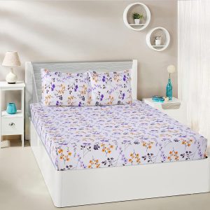 Amazon Brand - Solimo Floral 180 TC Cotton Double Bedsheet (Purple)