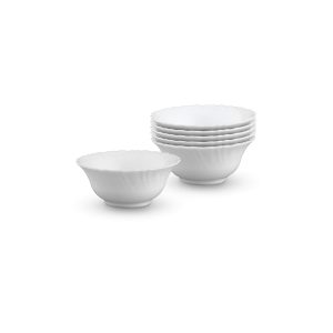 Larah By Borosil - Solid Opalware Veg Bowl - White, 4.5 Inch, Set of 6, 210 Ml