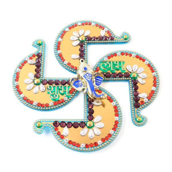 Golden Swastik Shubh Labh Wall Hanging with Ganesh Idol (1 Pc)