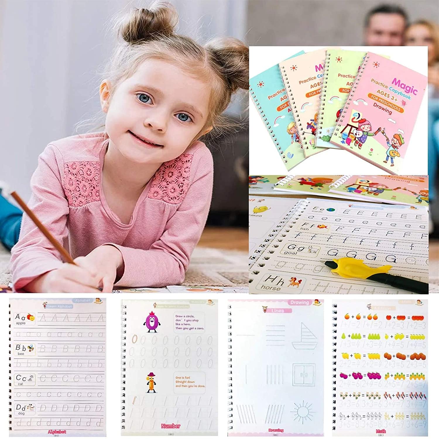 4 Pc Magic Copybook widely used by kids, children’s and even adults also to write down important things over it while emergencies etc.
