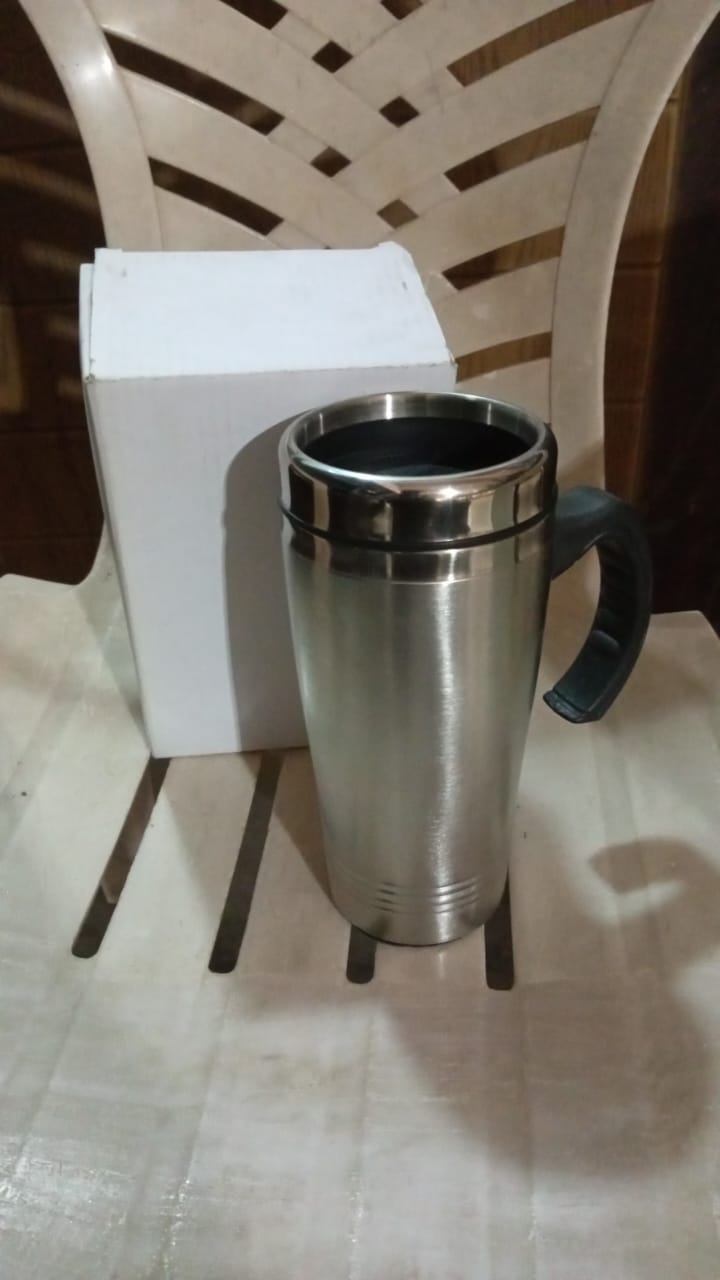 Stainless Steel Vacuum Glass Insulated Glass Coffee Cups, Tumbler (With Lid & Handle / 1 pc)