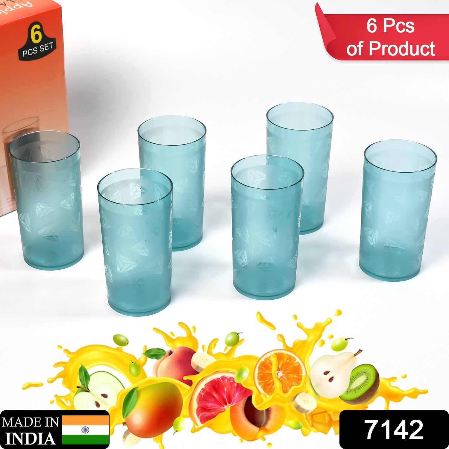 Round Plastic Water Glass Juice Beer Wine Plastic Unbreakable Transparent Glass Set ( 300ml 6pc )